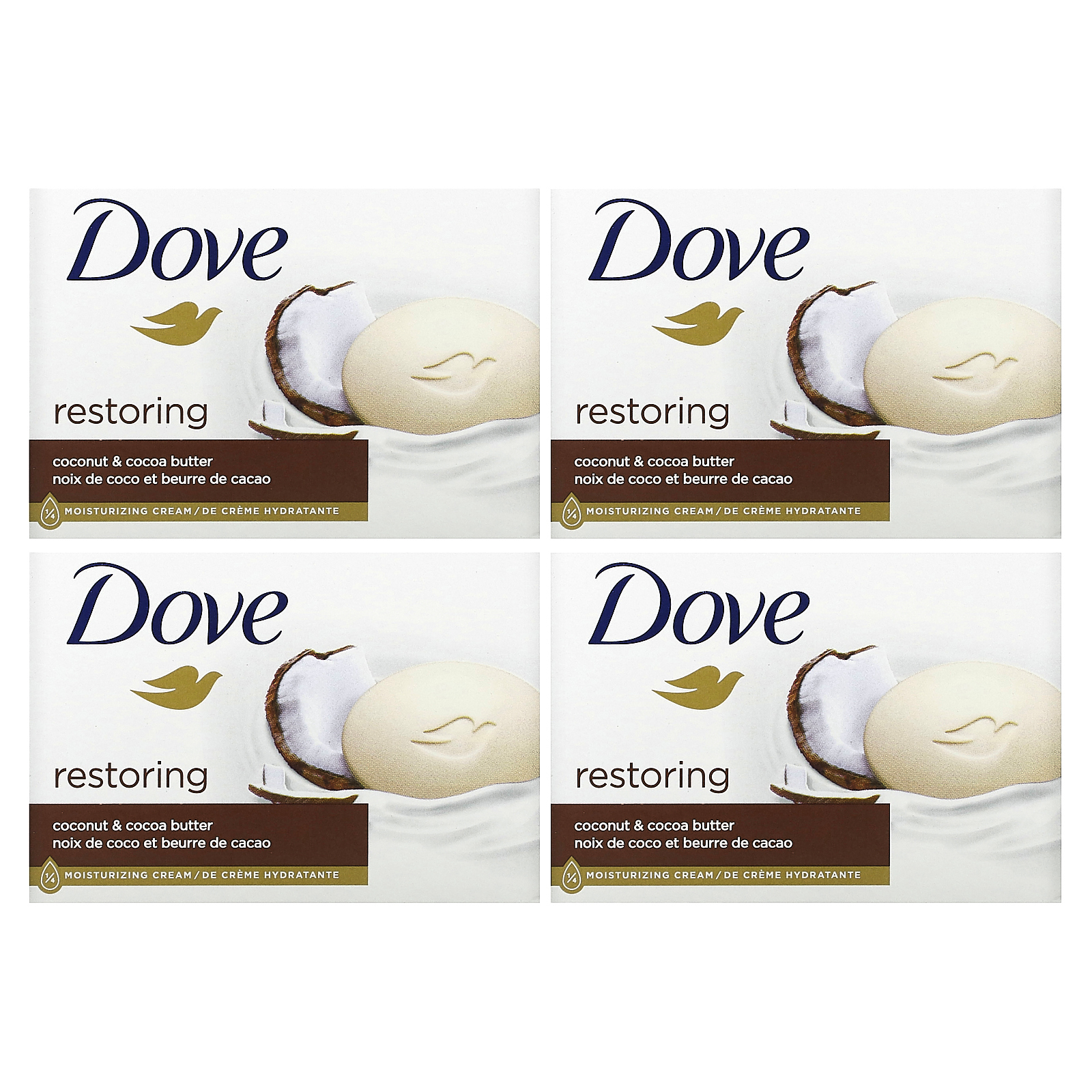 Dove, Косметическое мыло Purely Pampering, аромат «Кокосовое молоко и лепестки жасмина», 4 шт. по 113 г