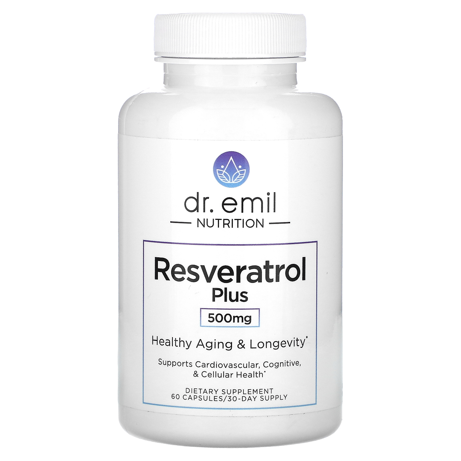 Dr. Emil Nutrition, ресвератрол плюс, 500 мг, 60 капсул (250 мг в 1 капсуле)