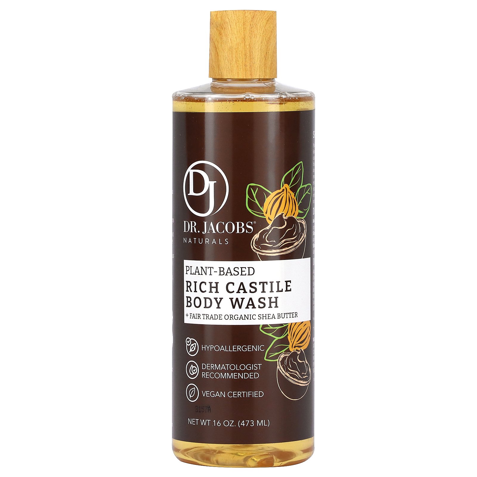 Dr. Jacobs Naturals, Насыщенный кастильский гель для душа на растительной основе + органическое масло ши, действующее по принципу справедливой торговли, 473 мл (16 унций)