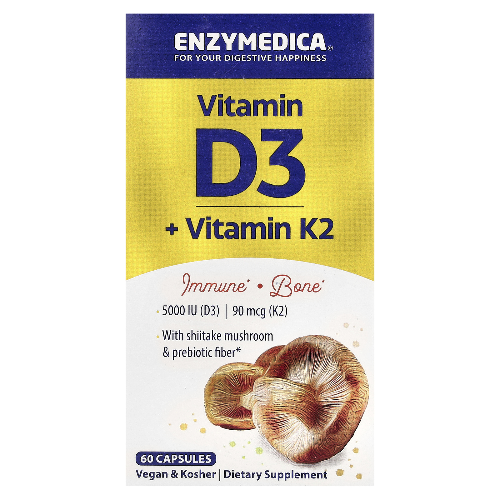 Enzymedica, витамины D3 и K2, 60 капсул