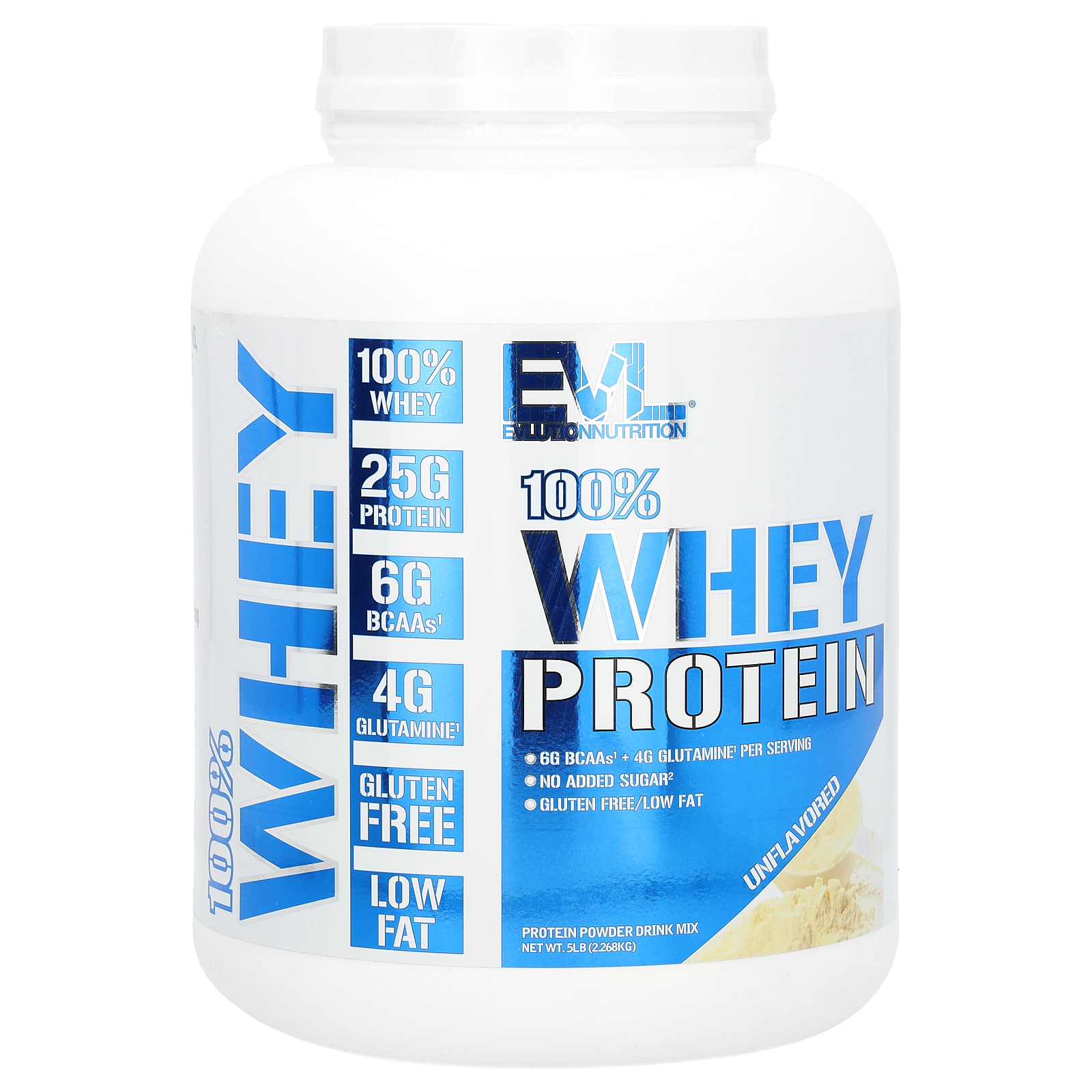 EVLution Nutrition, 100% сывороточный протеин, без добавок, 2,268 кг (5 фунтов)