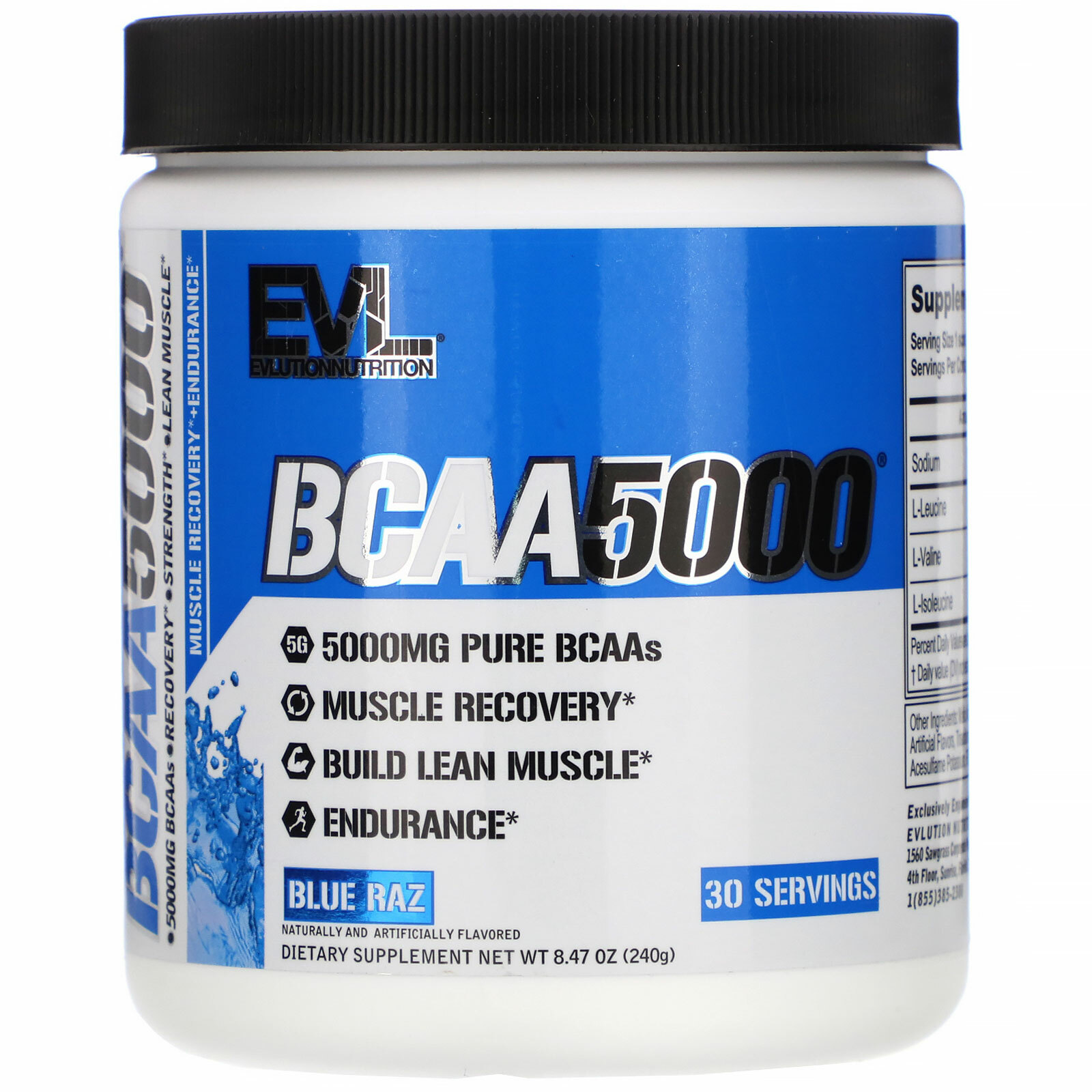 EVLution Nutrition, BCAA 5000, Blue Raz, 8.47 oz (240 g)