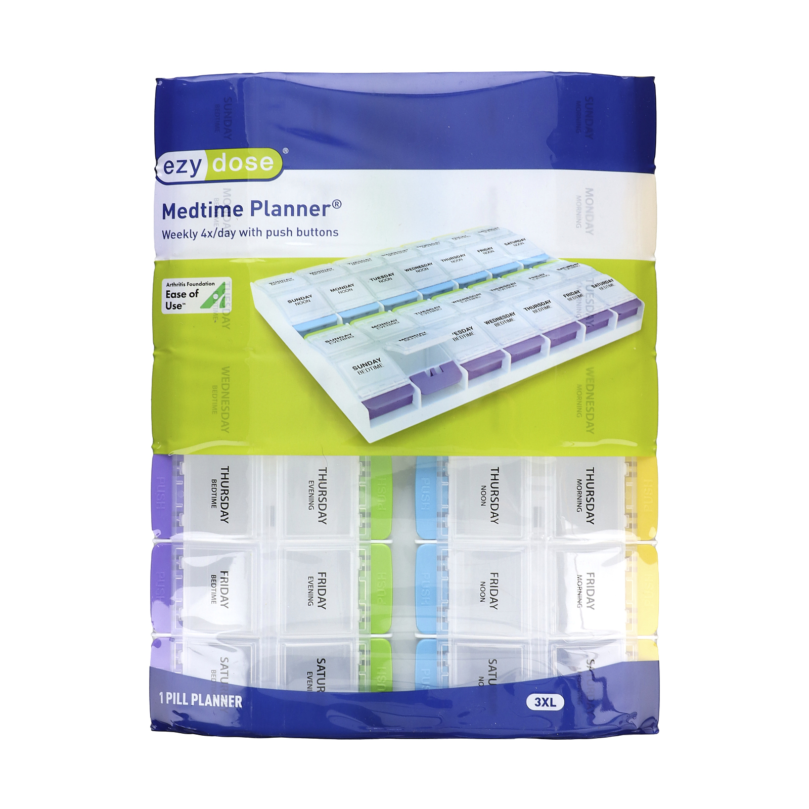 Ezy Dose, ежедневник 4 раза в день с кнопкой, Medtime- ежедневник, 3XL, 1 шт.