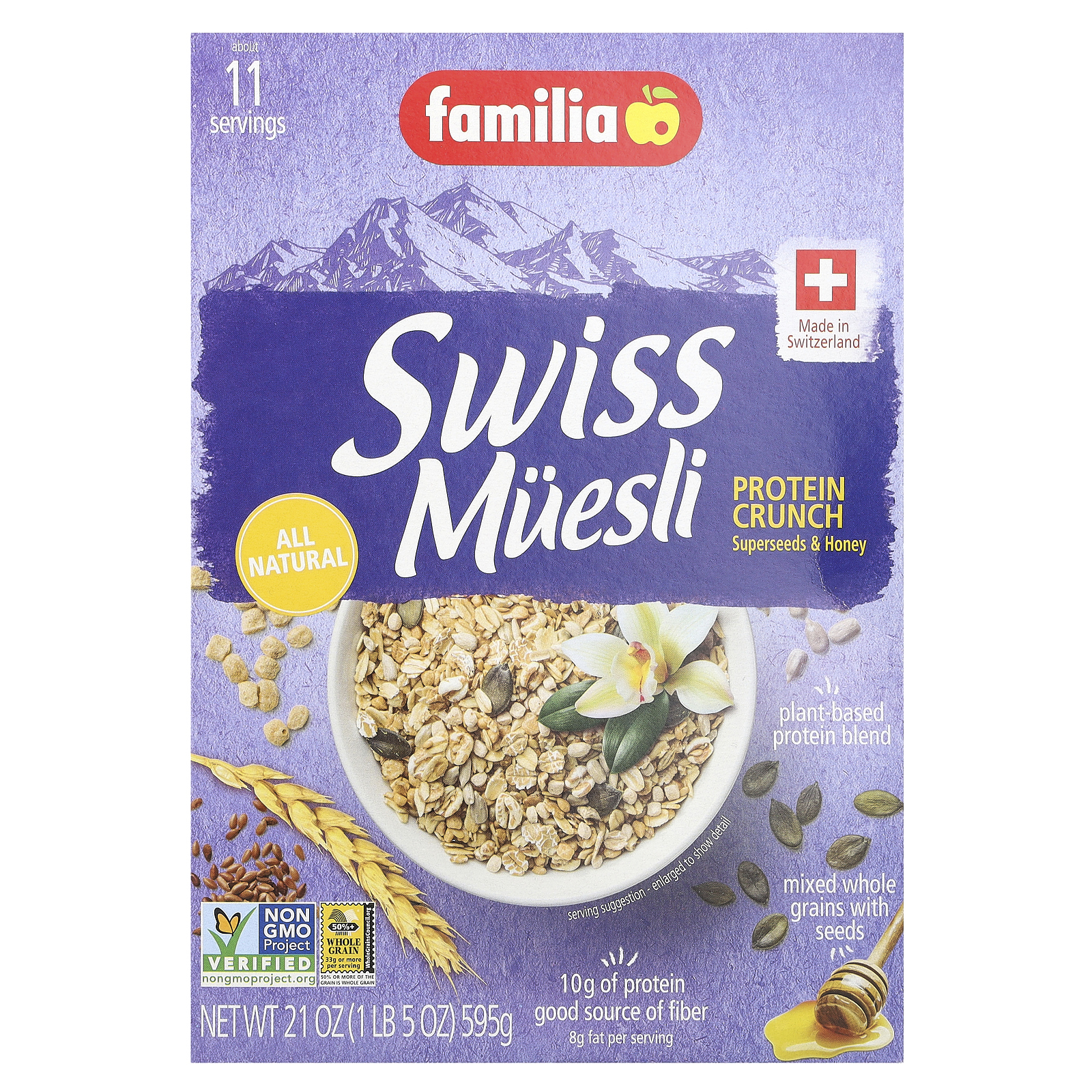 Familia, Swiss Muesli Protein Crunch, суперсемена и мед, 595 г (21 унция)