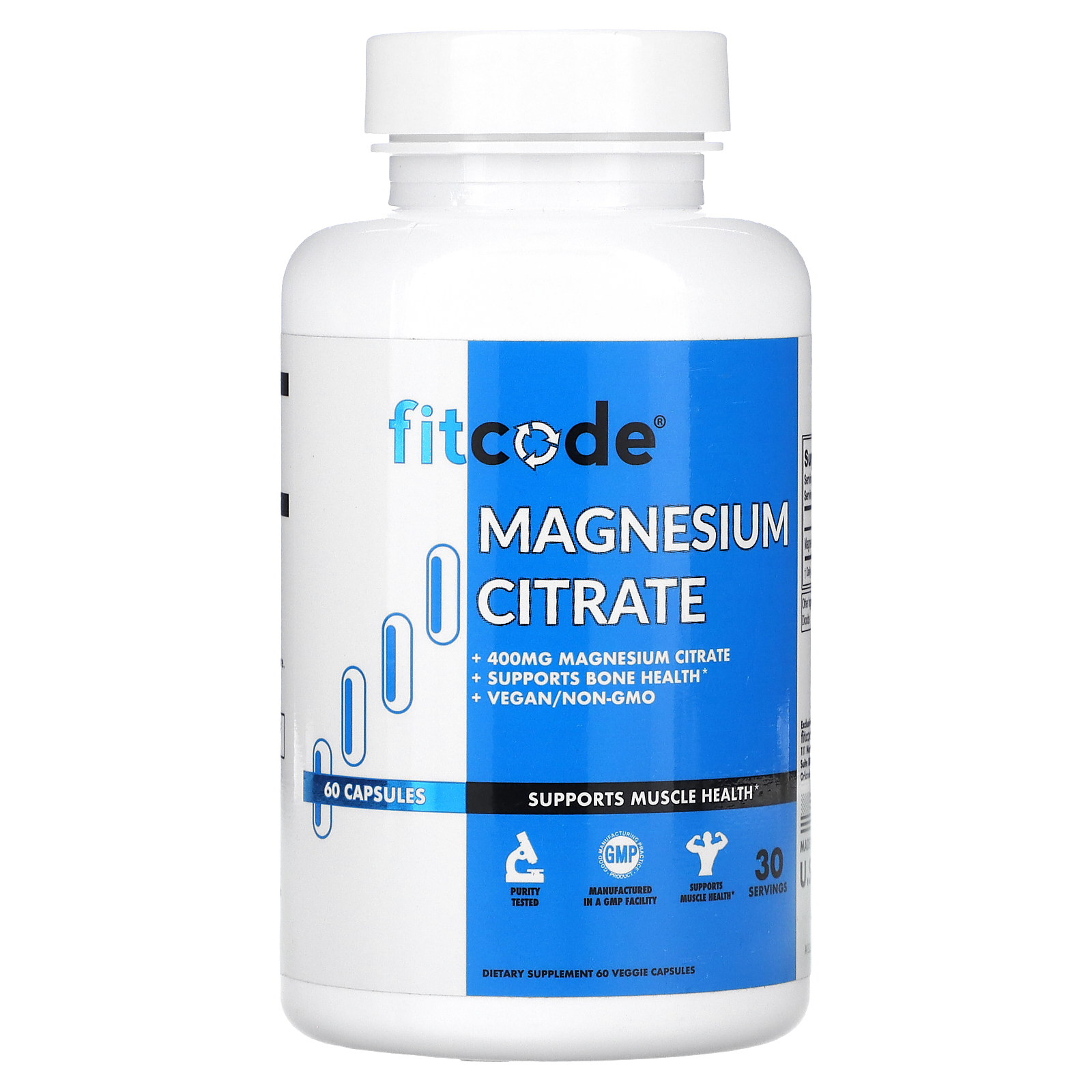 fitcode, цитрат магния, 400 мг, 60 растительных капсул (200 мг в 1 капсуле)