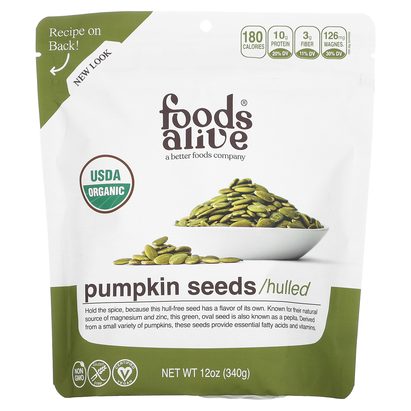 Foods Alive, органические семена тыквы, 340 г (12 унций)