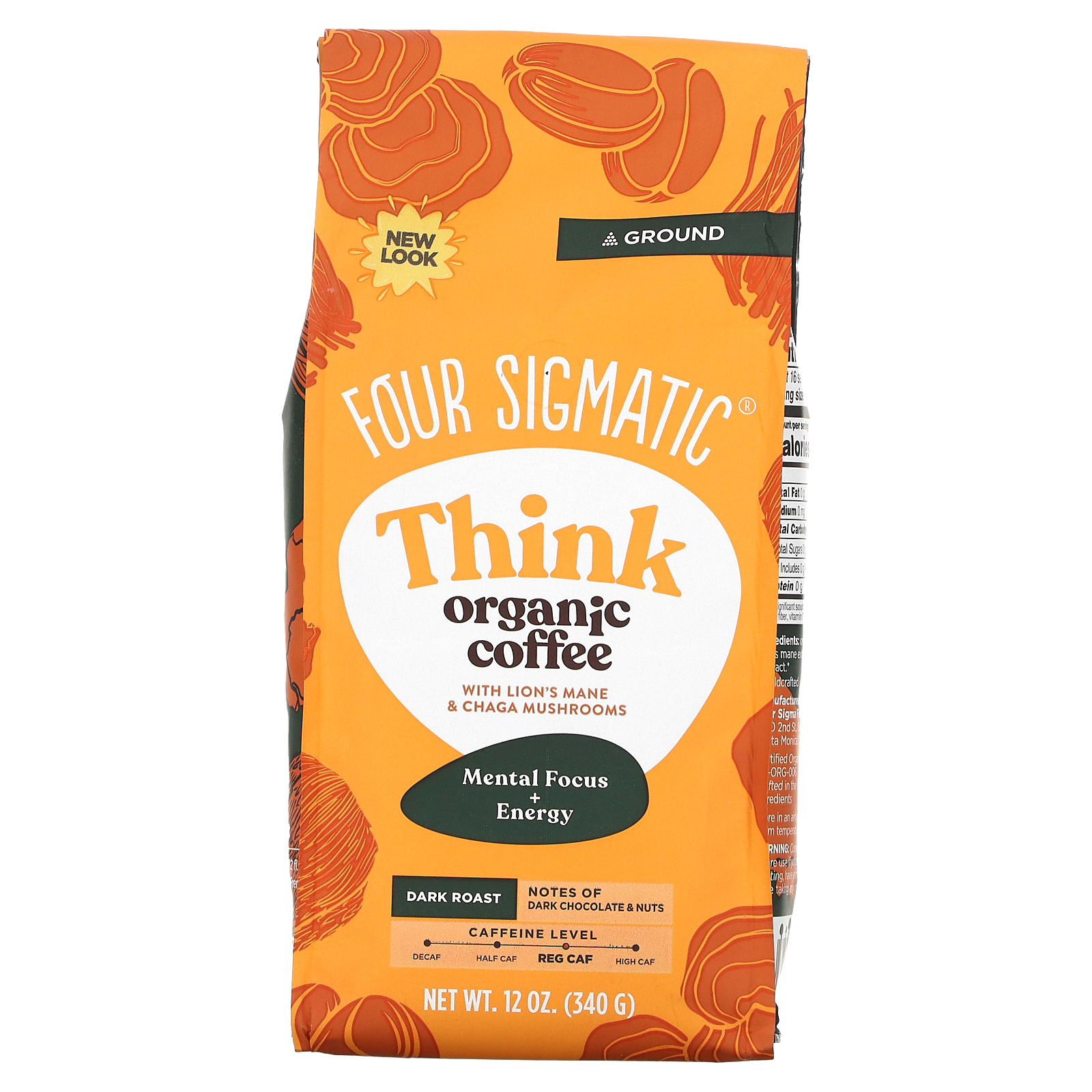 Four Sigmatic, Think, грибной молотый кофе, с ежовиком гребенчатым и чагой, темная обжарка, 340 г (12 унций)