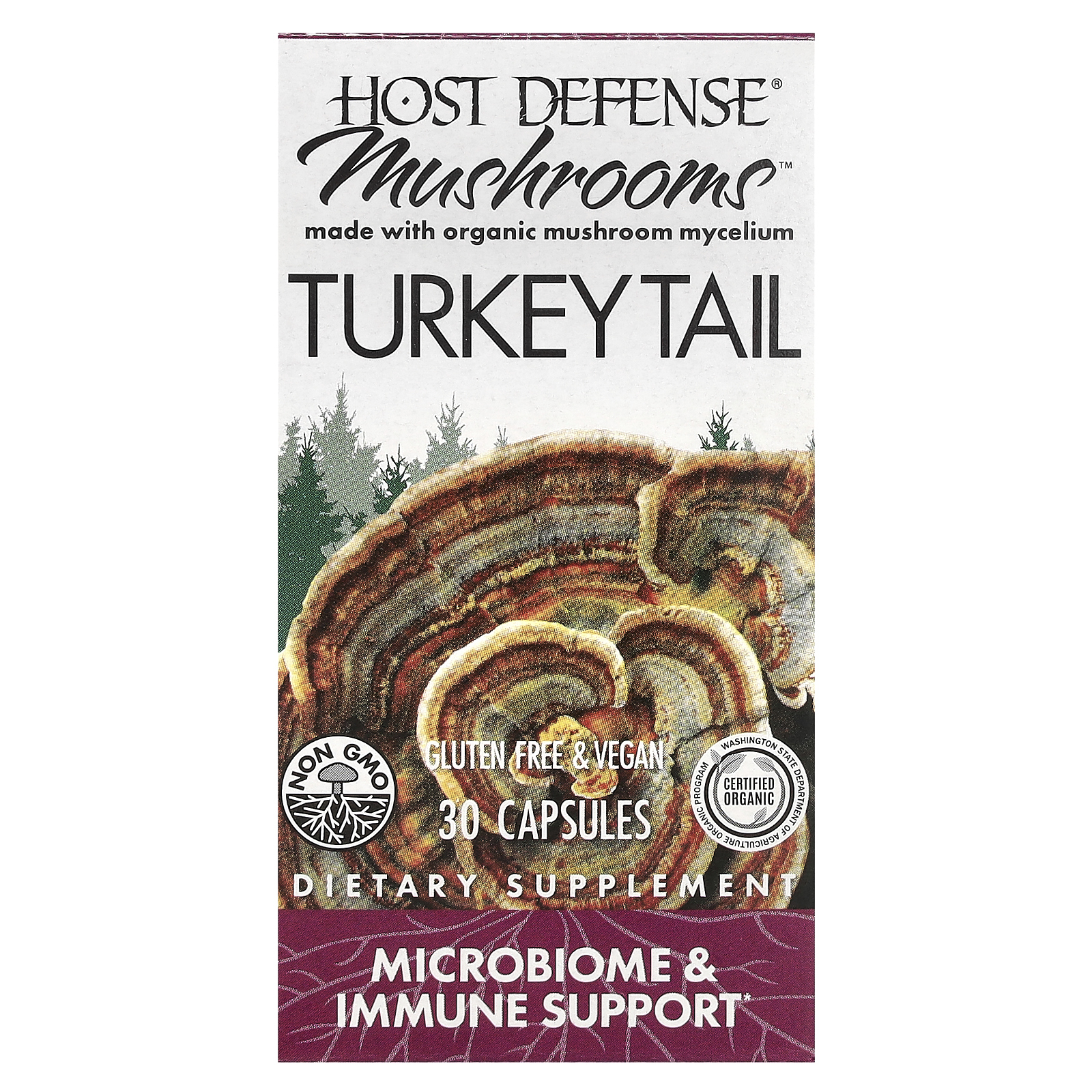 Fungi Perfecti, Host Defense, грибы, трутовик разноцветный, 30 капсул