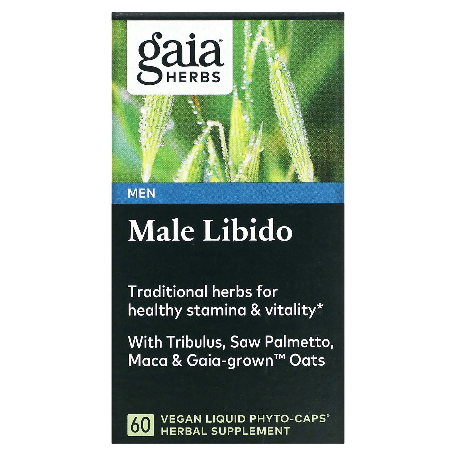 Gaia Herbs, Мужское либидо с сорняками из роговой козы, сереной, макой и овсом с гайей, 60 веганских жидких фитокапсул