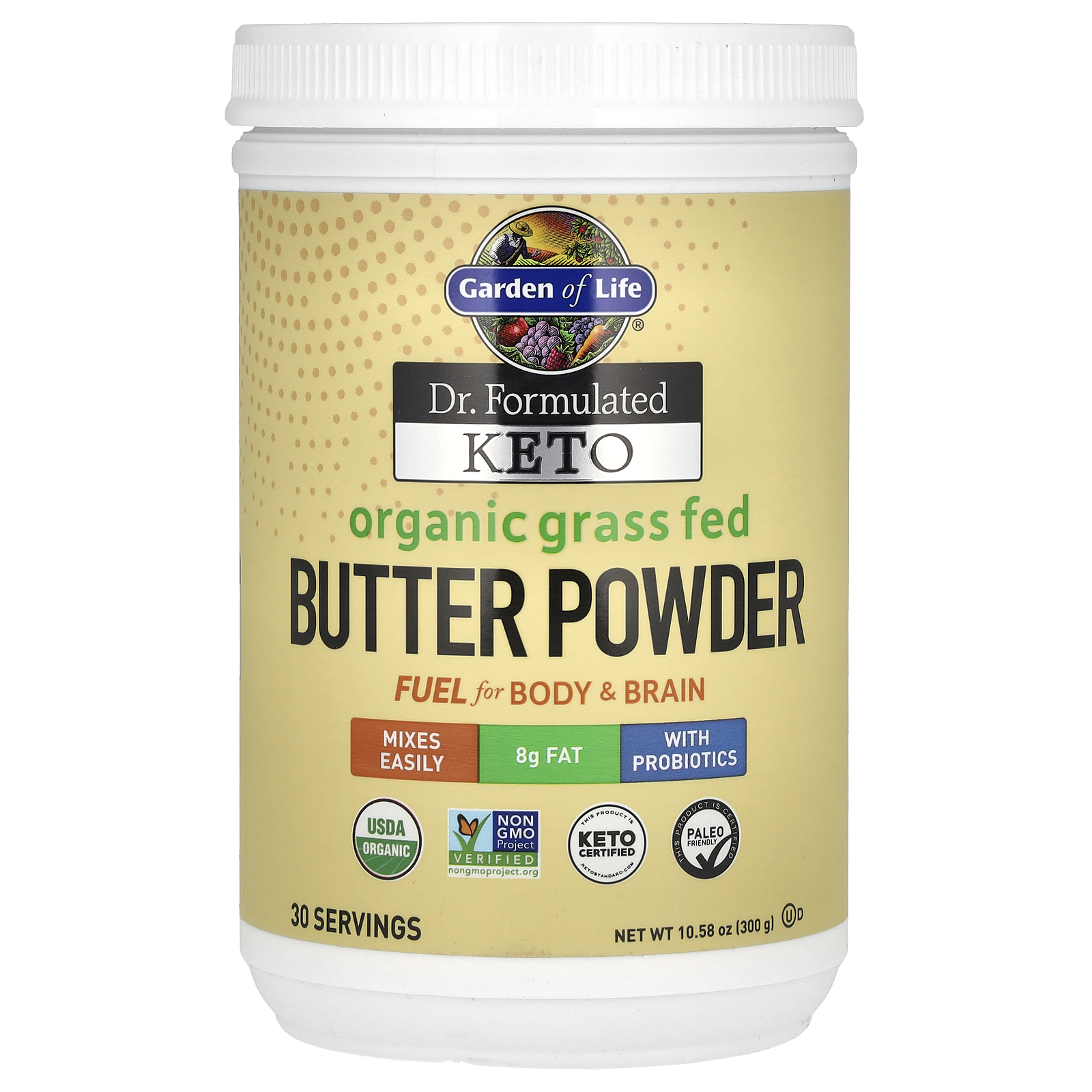 Garden of Life, Dr. Formulated Keto, порошок из органического сливочного масла из молока коров травяного откорма, 300 г (10,58 унции)