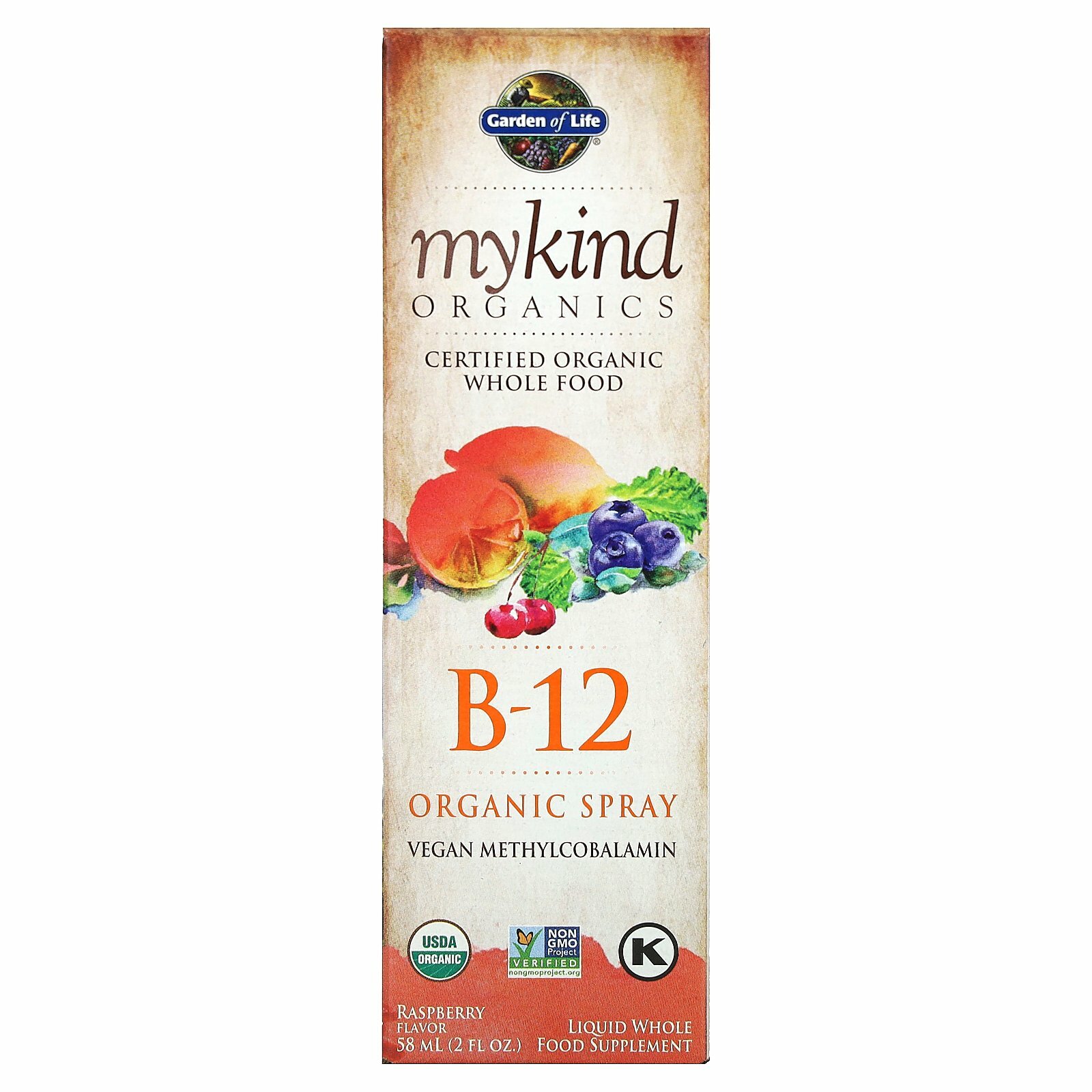 Garden of Life, MyKind Organics, органический спрей с витамином B12, со вкусом малины, 58 мл (2 жидк. унции)