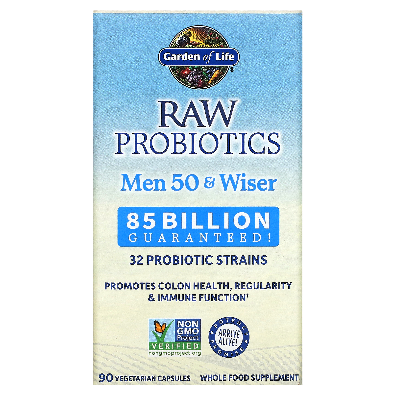 Garden of Life, RAW Probiotics, витамины для мужчин от 50 лет, 85 млрд, 90 вегетарианских капсул (28,33 млн живых культур в 1 капсуле)