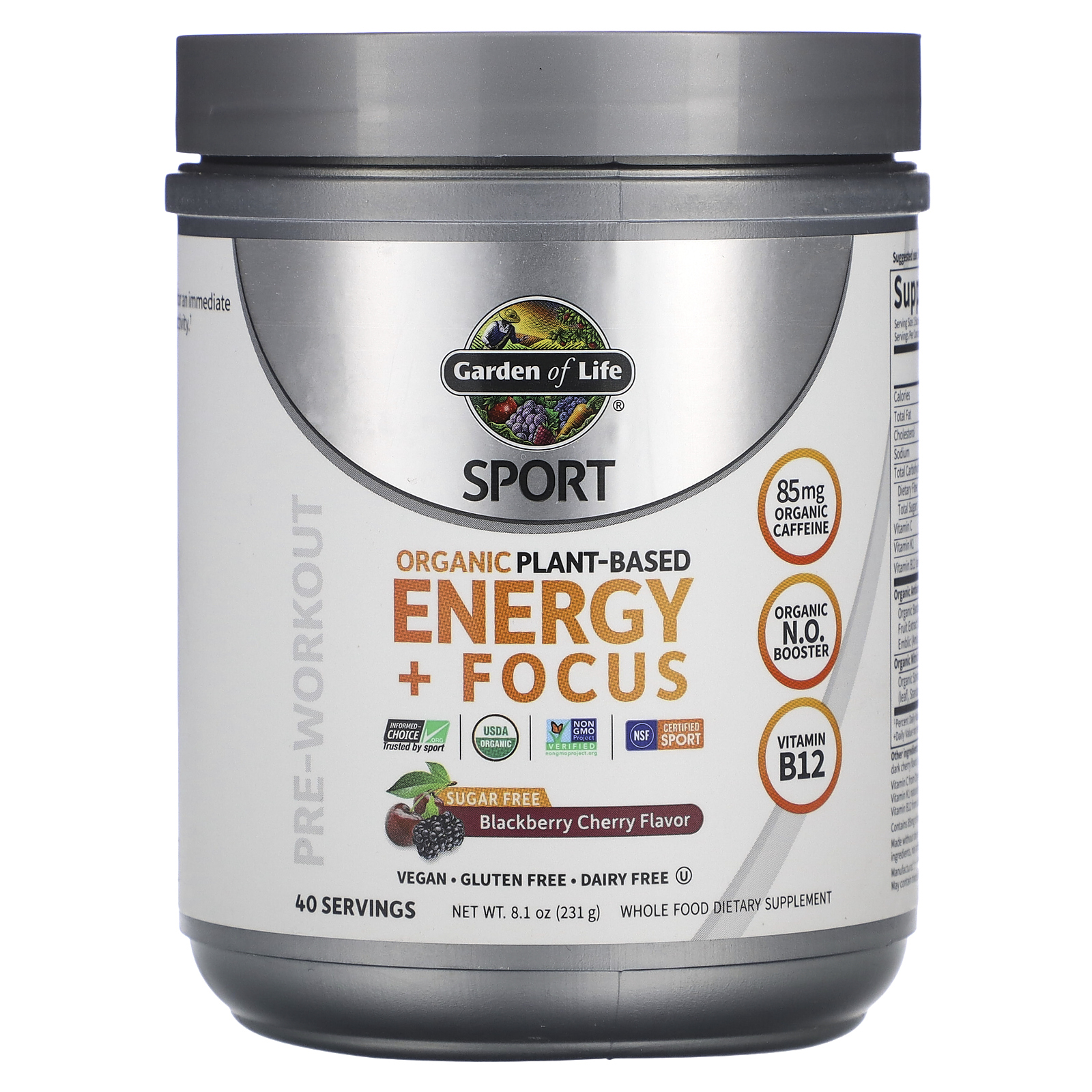 Garden of Life, Sport, Органическая растительная энергия + Focus, перед тренировкой, ежевика и вишня, 8,1 унции (231 г)