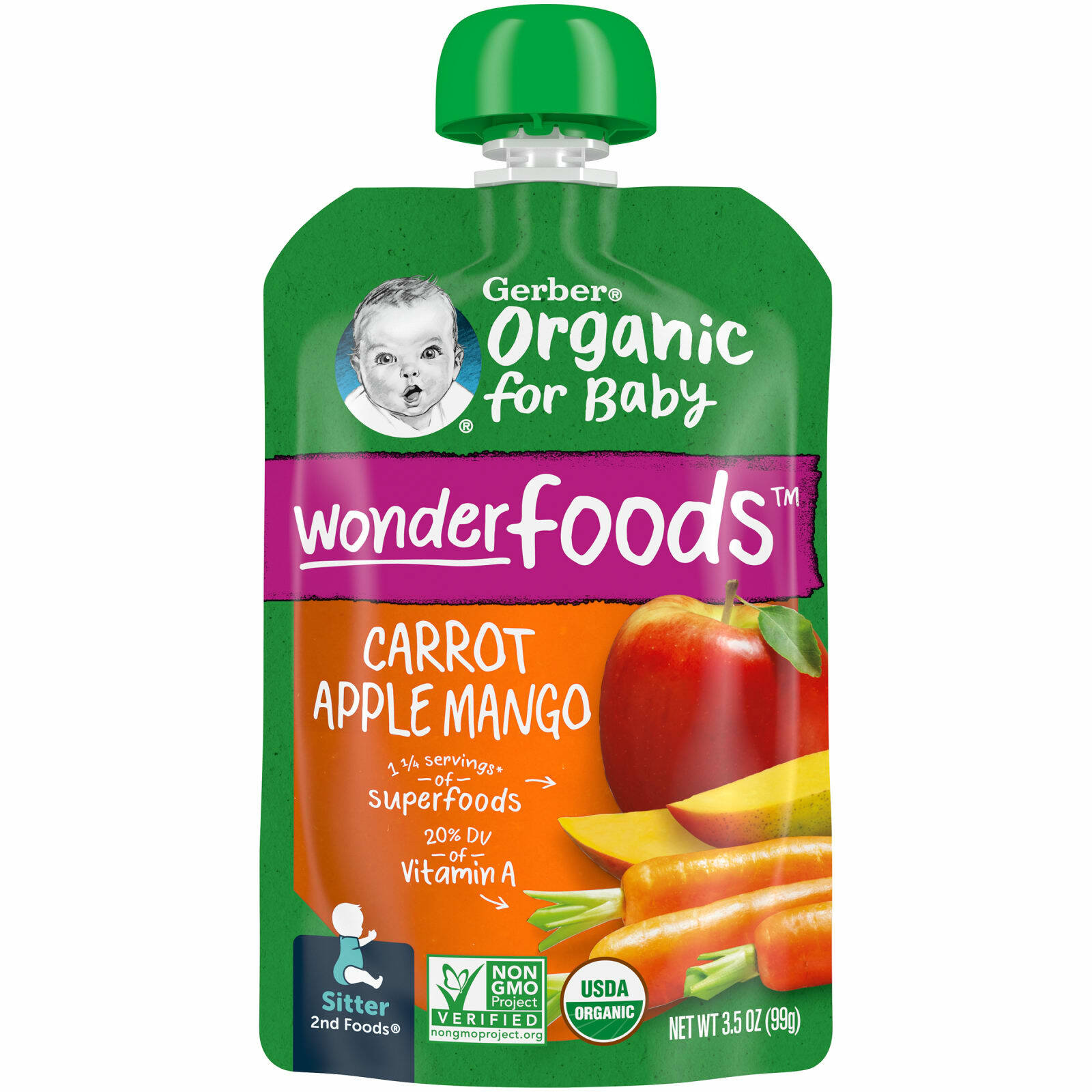 Gerber, Smart Flow, Organic, морковь, яблоко и манго, 99 г (3,5 унции)