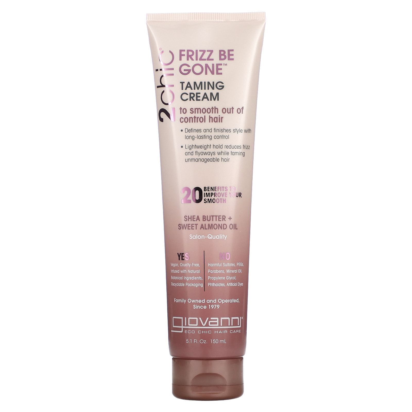 Giovanni, 2chic, Frizz Be Gone, крем для разглаживания непослушных волос, масло ши и масло сладкого миндаля, 150 мл (5,1 жидк. унции)