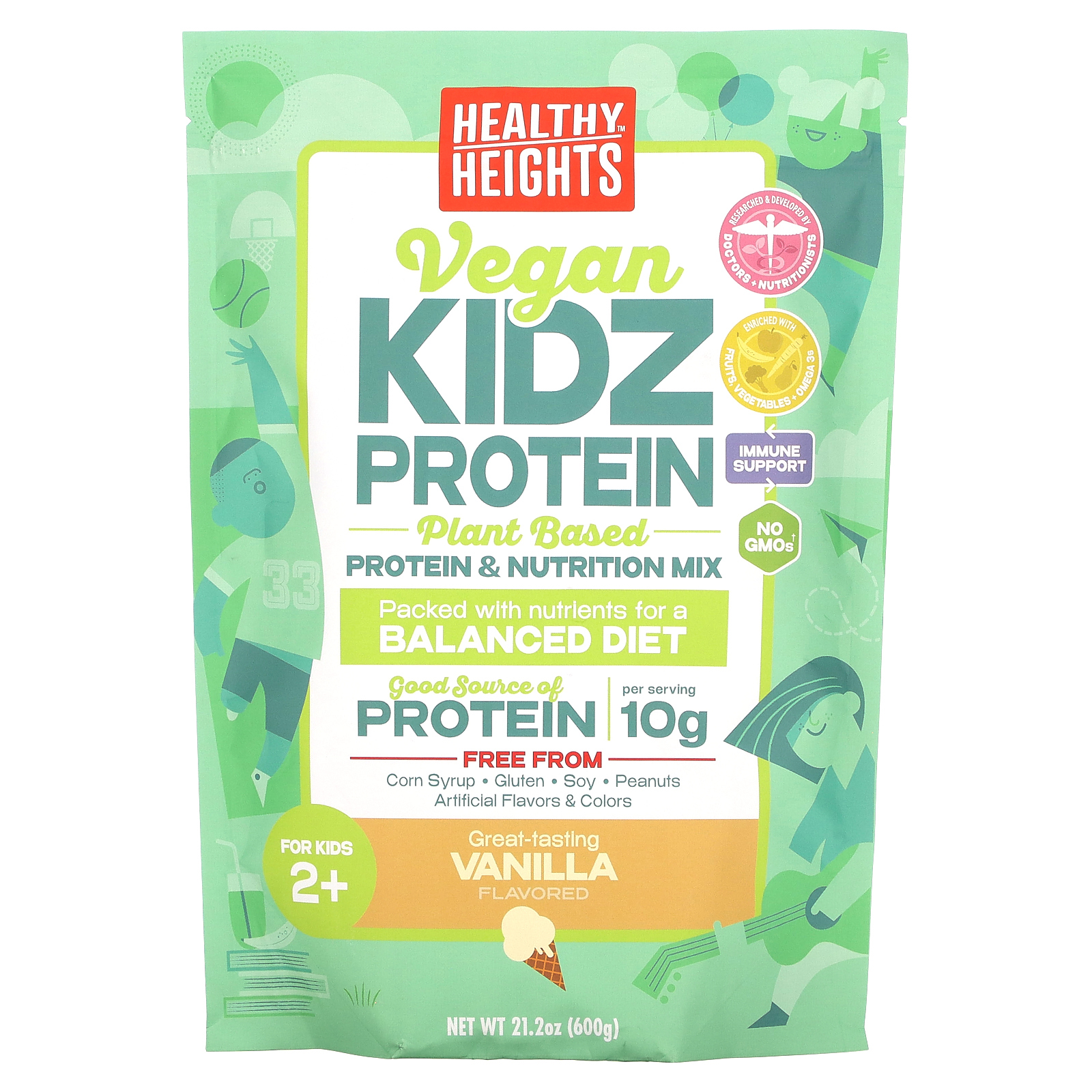 Healthy Heights, Vegan Kidz Protein, для детей от 2 лет, ваниль, 600 г (21,2 унции)