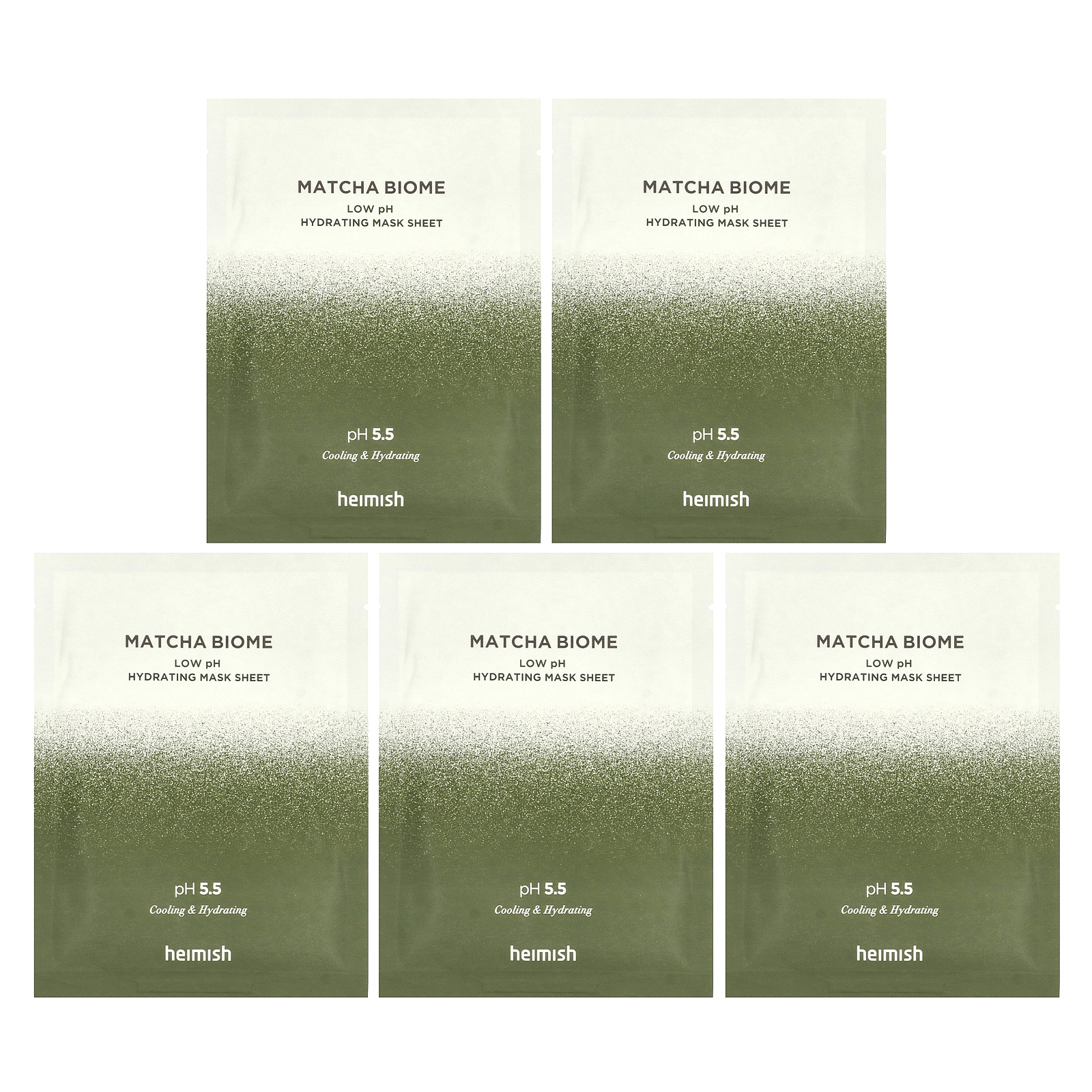 Heimish, Matcha Biome, увлажняющая тканевая маска с низким уровнем pH, 5 шт. по 30 мл