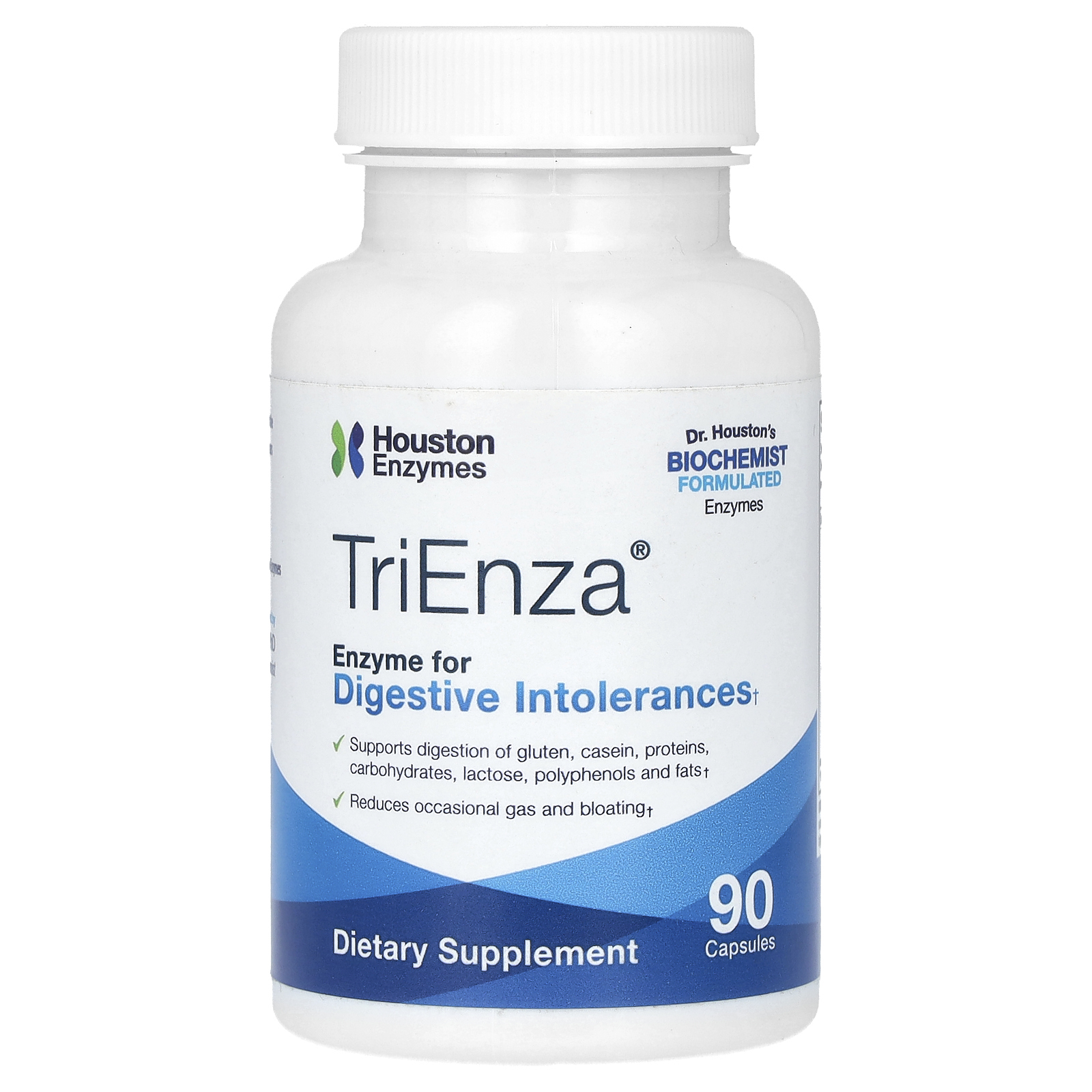 Houston Enzymes, TriEnza, ферменты помогающие при пищевой непереносимости, 90 капсул