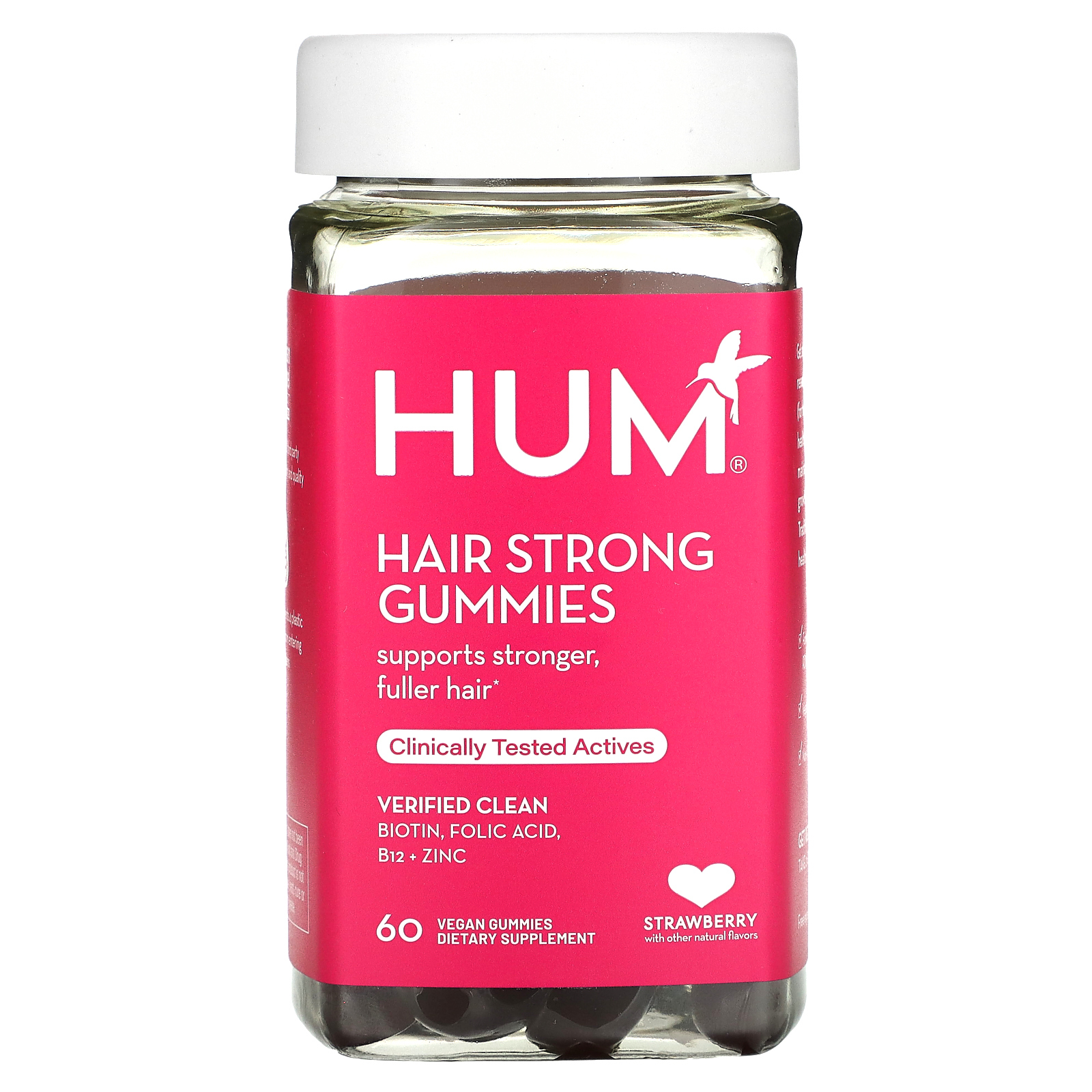 HUM Nutrition, жевательные таблетки для укрепления волос, со вкусом клубники, 60 веганских жевательных таблеток