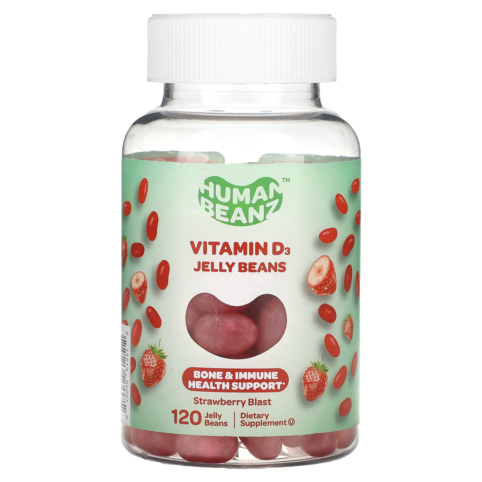 Human Beanz, желейные бобы с витамином D3, со вкусом клубники, 120 желейных бобов