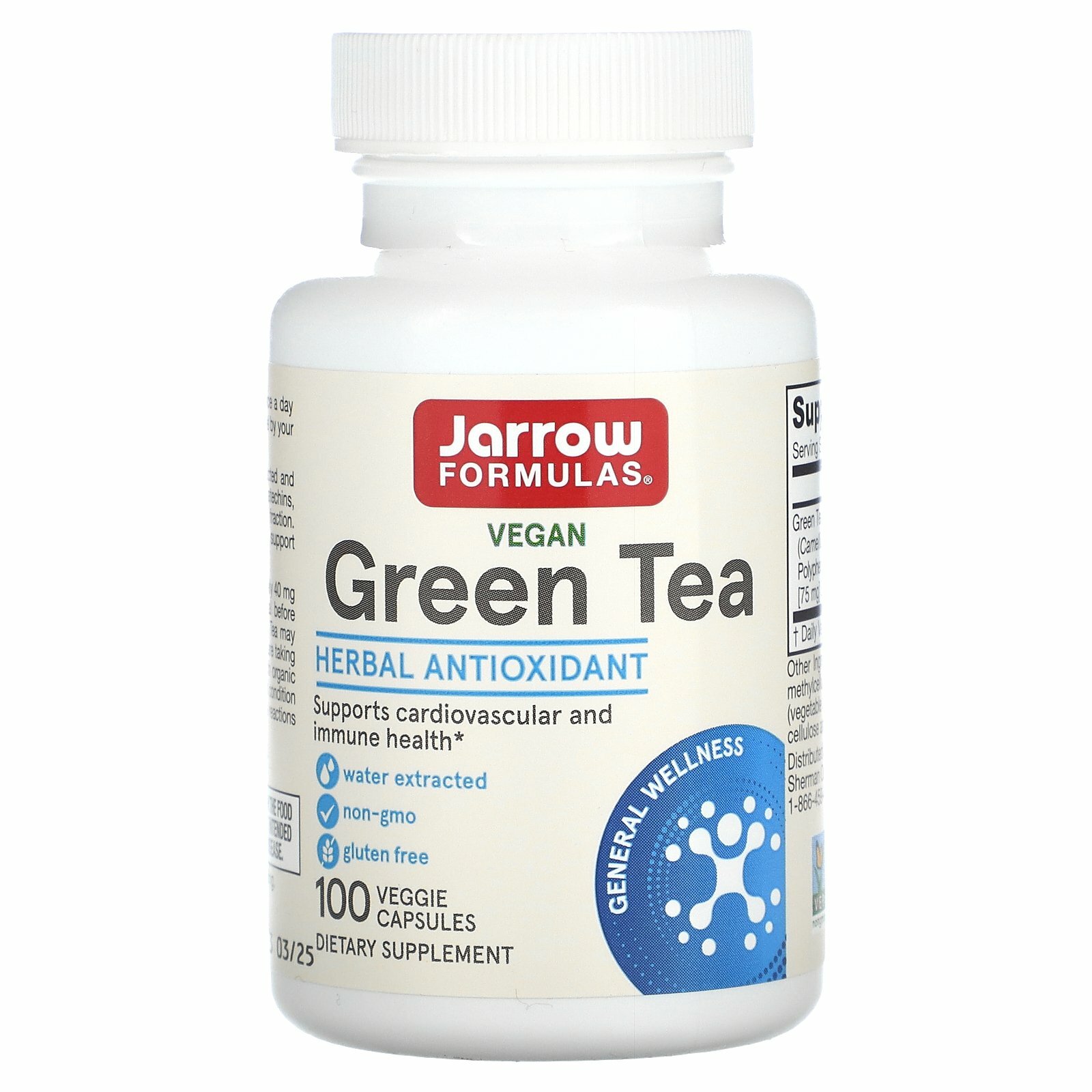 Jarrow Formulas, зеленый чай, 500 мг, 100 вегетарианских капсул
