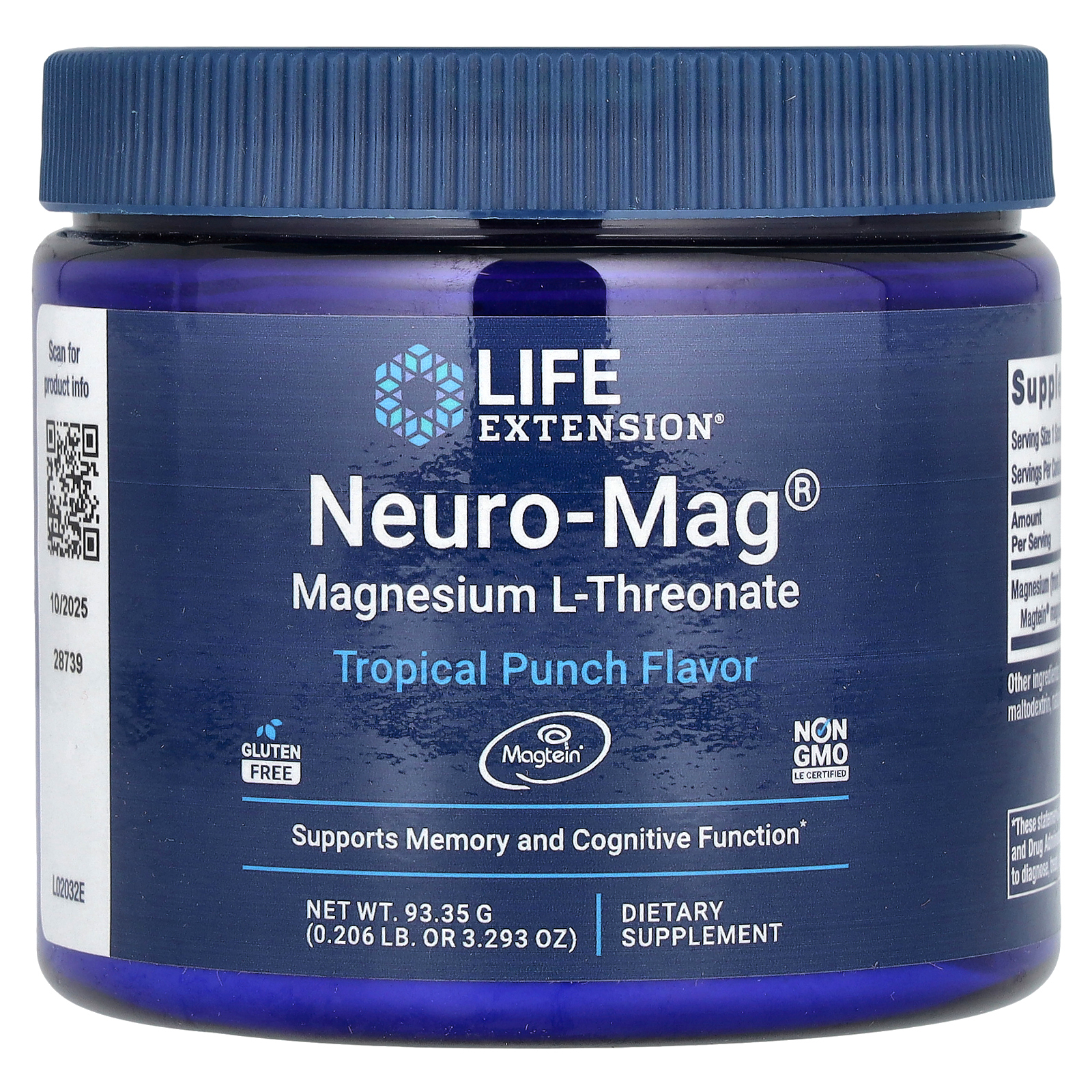 Life Extension, Neuro-Mag, L-треонат магния, тропический пунш, 93,35 г (3,293 унции)