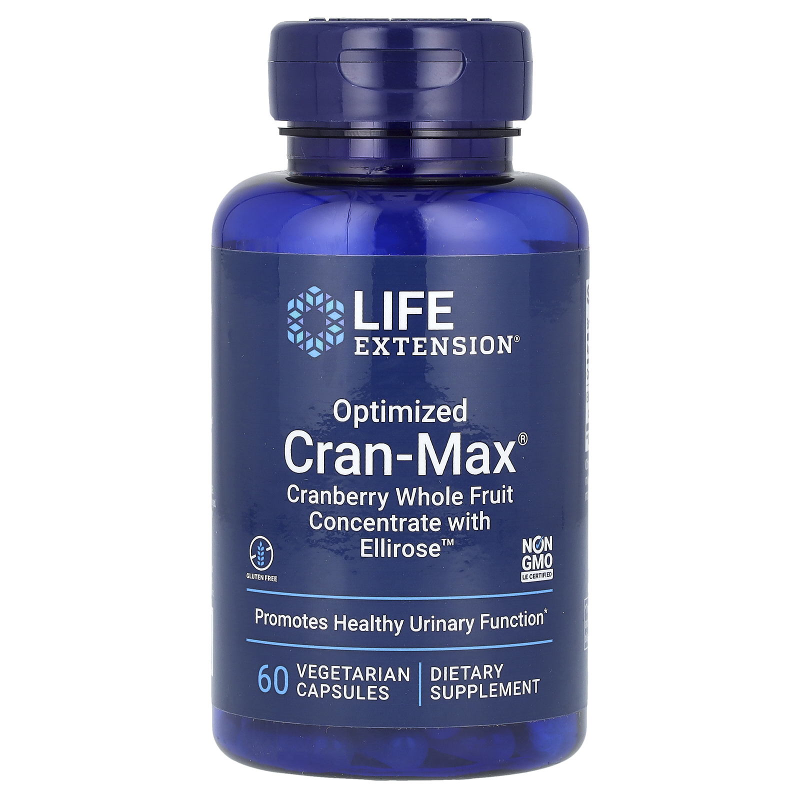 Life Extension, Optimized Cran-Max, концентрат из цельных ягод клюквы с Ellirose, 60 вегетарианских капсул
