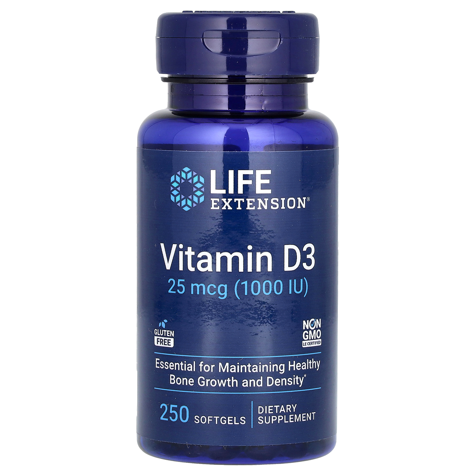 Life Extension, витамин D3, 25 мкг (1000 МЕ), 250 капсул