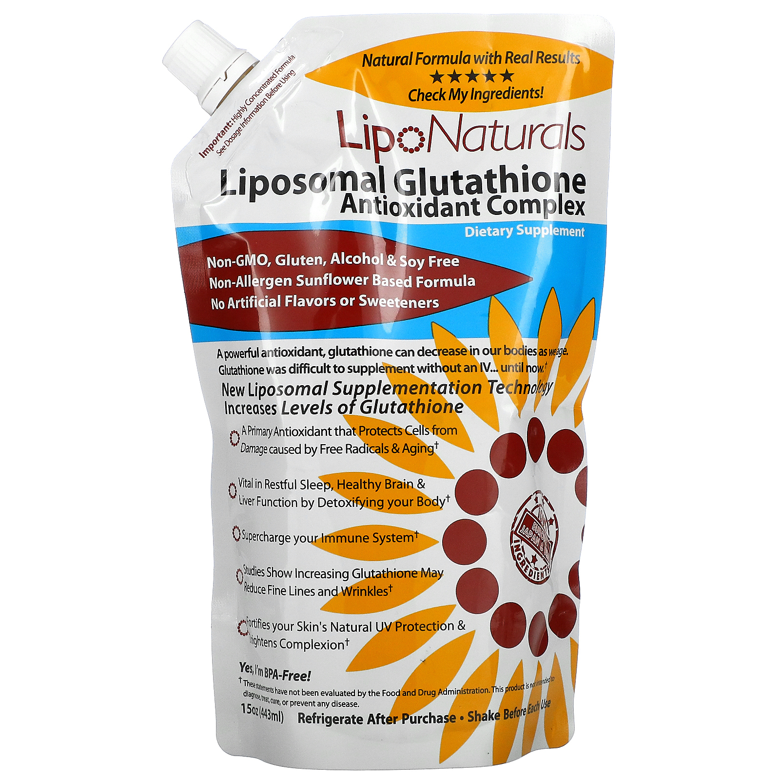 Lipo Naturals, Антиоксидантный комплекс - липосомальный глютатион с сетрией, 15 ж. унц. (443 мл)