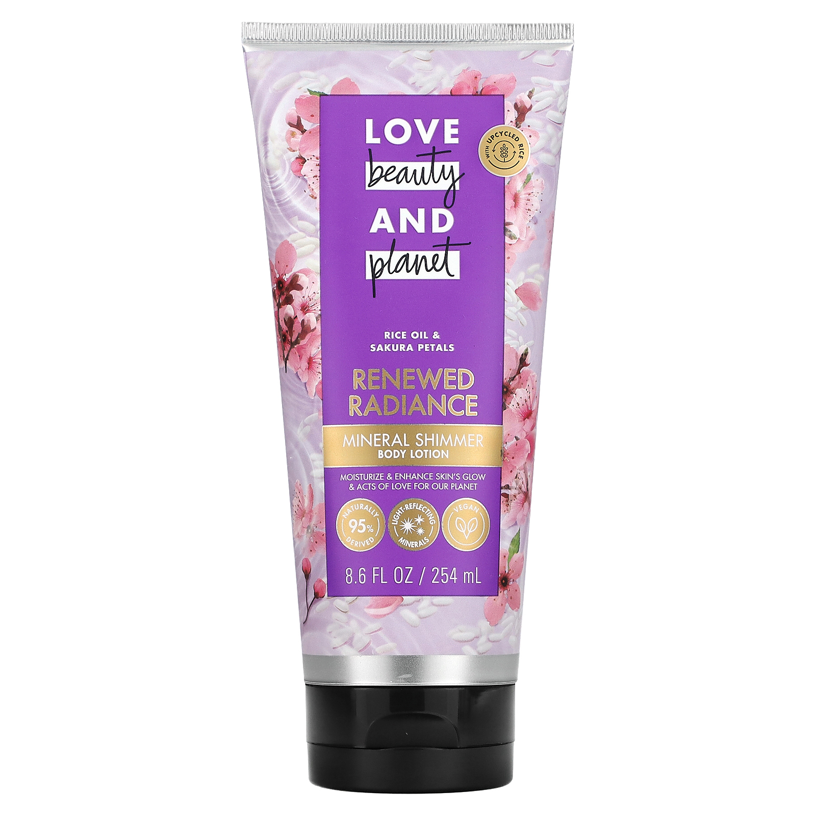 Love Beauty and Planet, Минеральный лосьон для тела с мерцанием, обновленное сияние, рисовое масло и лепестки сакуры, 254 мл (8,6 жидк. Унции)