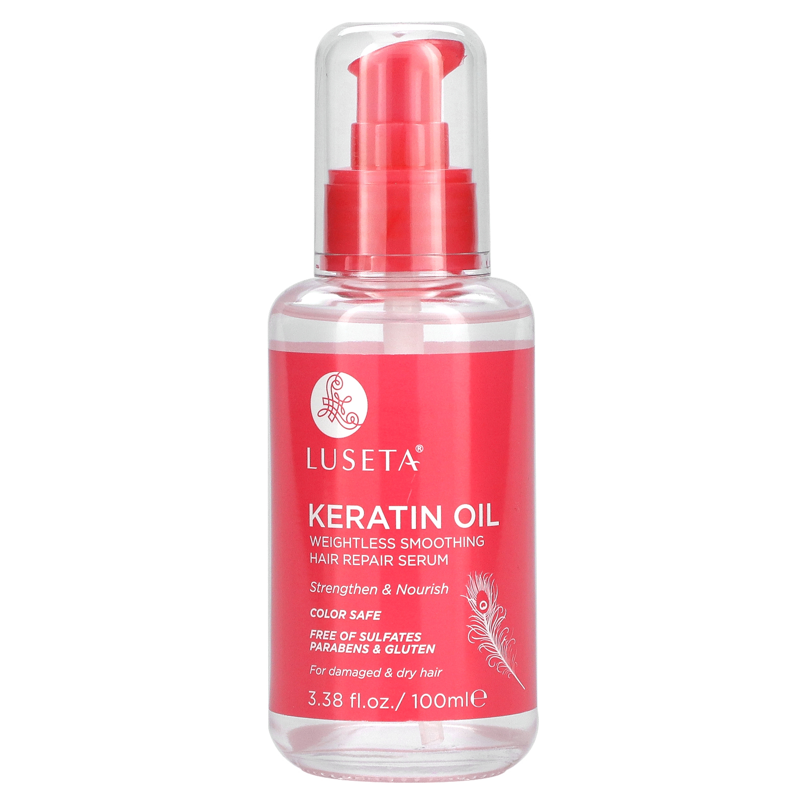Luseta Beauty, Keratin Oil, легкая разглаживающая сыворотка для восстановления волос, 100 мл (3,38 жидк. унции)