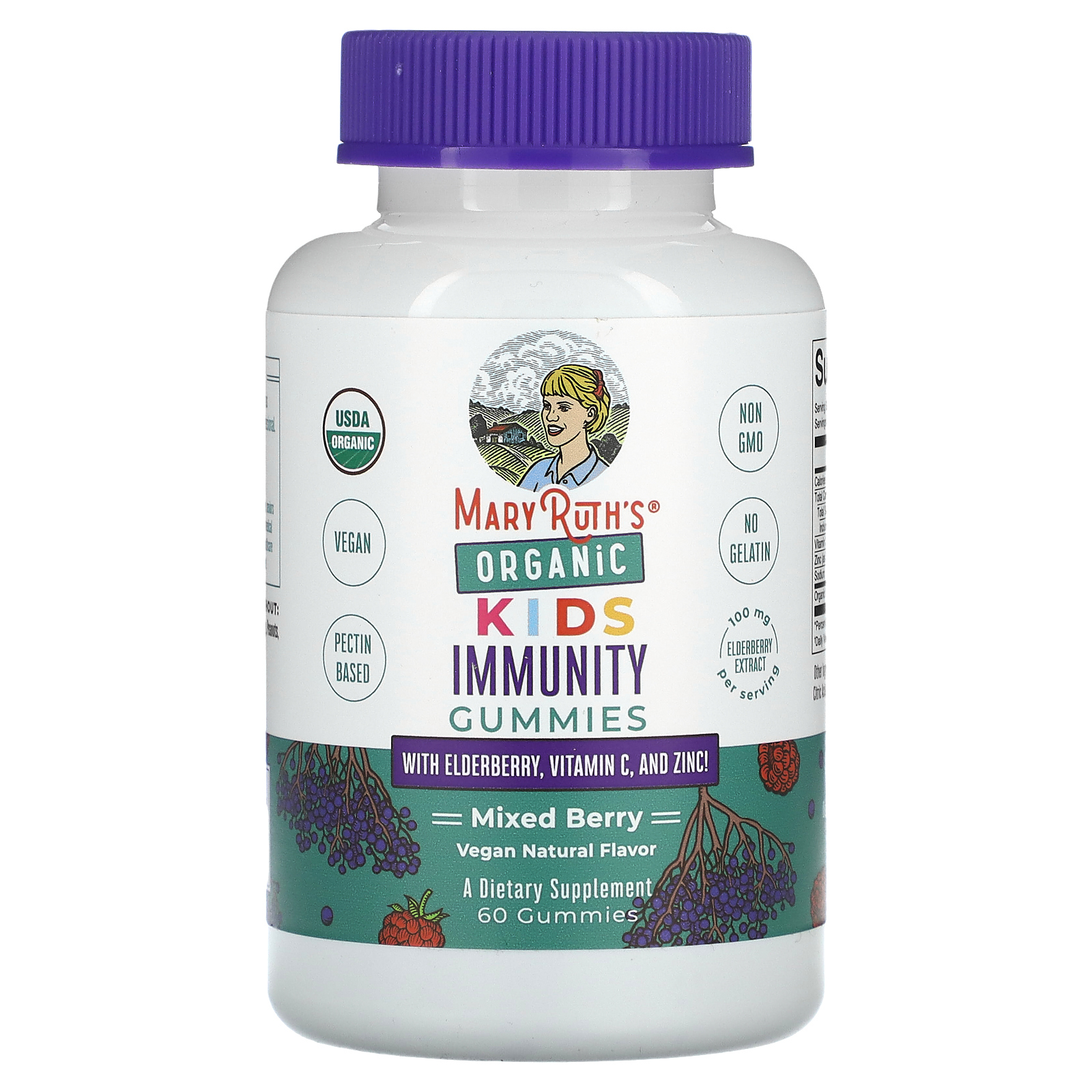 MaryRuth's, Organic Kids, жевательные мармеладки для иммунитета с бузиной, витамином С и цинком, ягодное ассорти, 60 жевательных таблеток