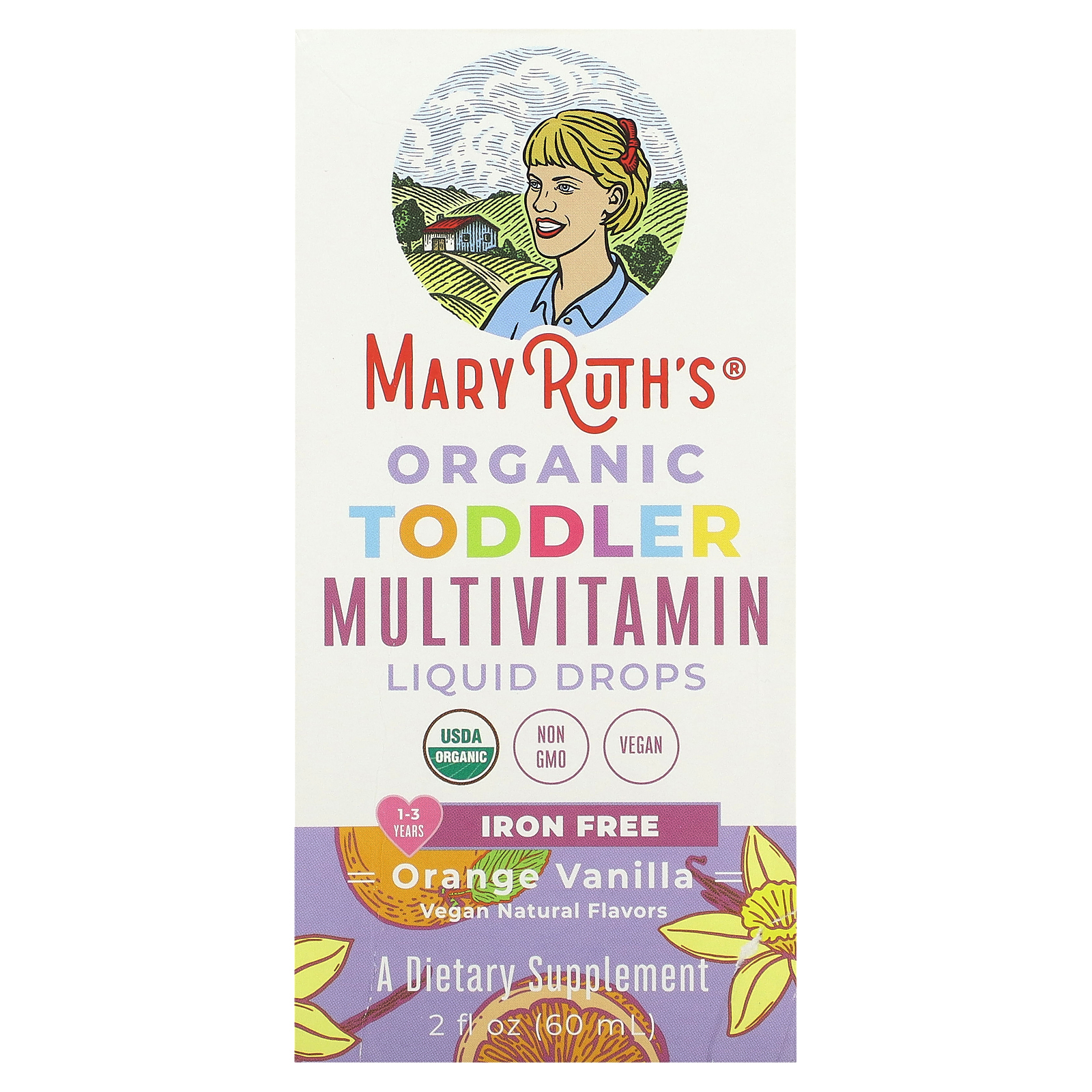 MaryRuth's, Органические мультивитаминные жидкие капли для малышей, для детей от 1 до 3 лет, с апельсином и ванилью, 60 мл (2 жидк. Унции)
