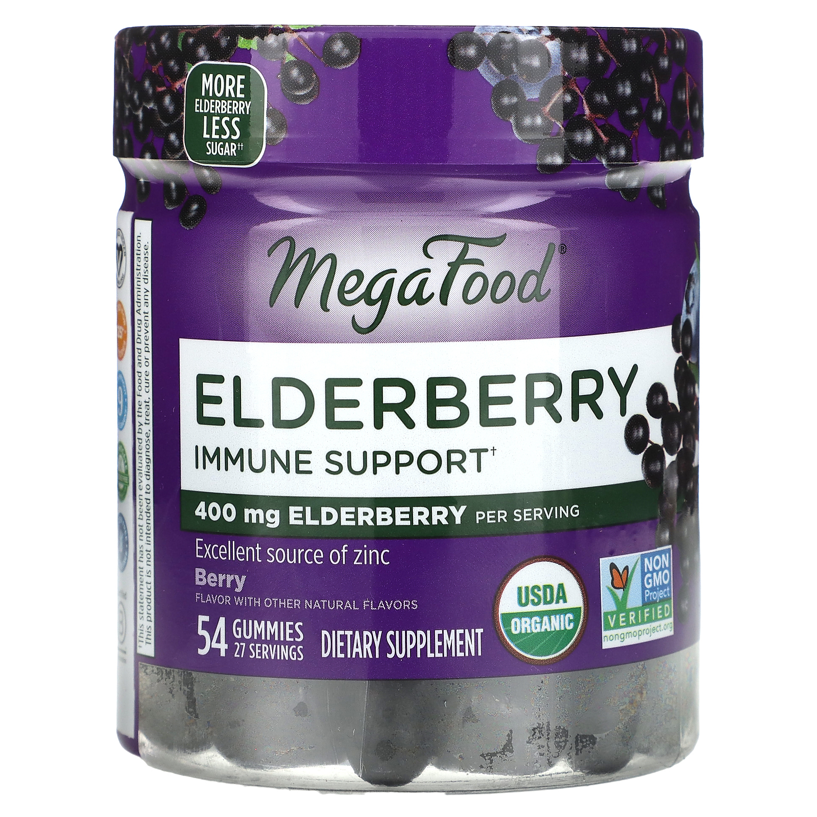 MegaFood, бузина для поддержки иммунитета, со вкусом ягод, 400 мг, 54 жевательные таблетки (200 мг в 1 жевательной таблетке)
