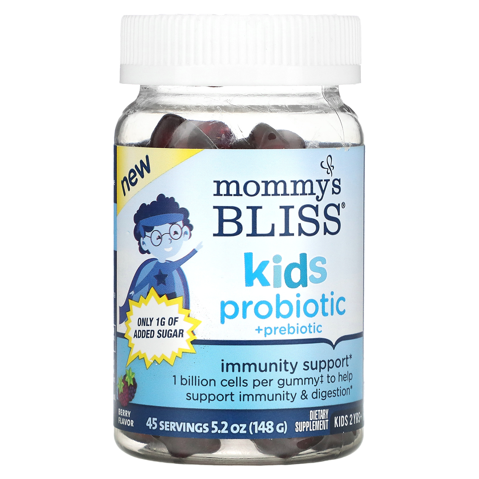 Mommy's Bliss, пробиотик и пребиотик для детей от 2 лет, вкус ягод, 45 жевательных мармеладок
