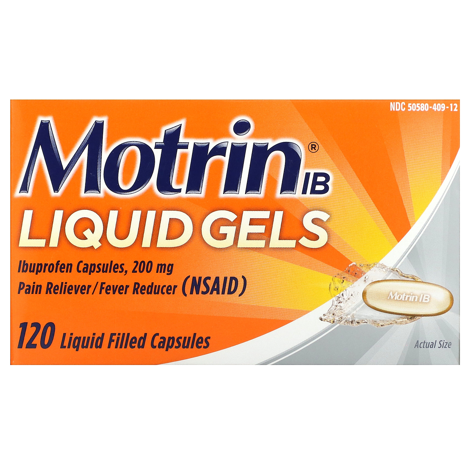 Motrin, Liquid Gels, ибупрофен в капсулах, 200 мг, 120 капсул, заполненных жидкостью