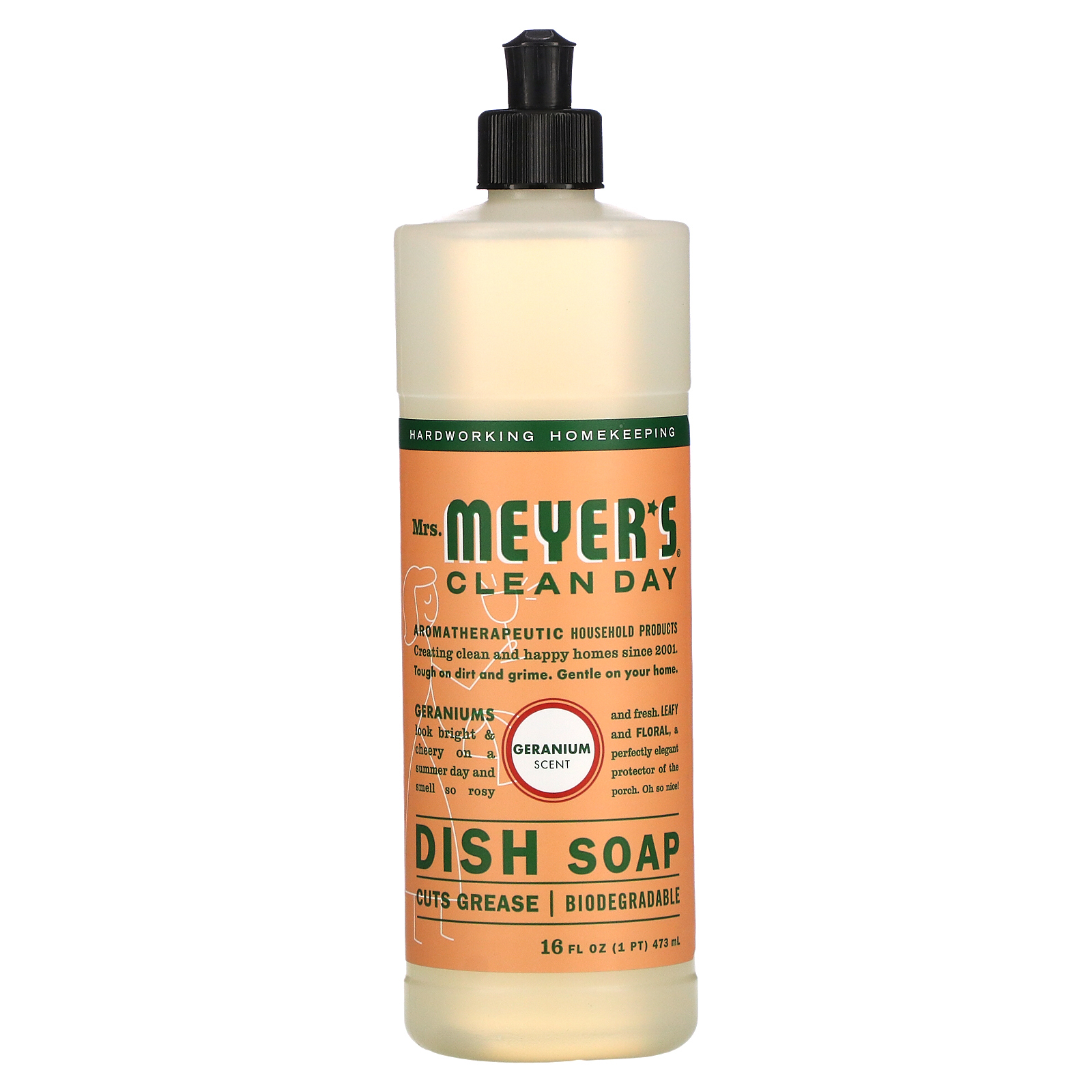 Mrs. Meyers Clean Day, жидкость для мытья посуды, герань, 473 мл (16 жидк. унций)