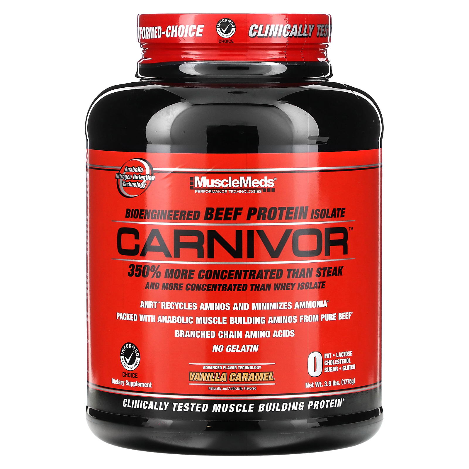 MuscleMeds, Carnivor, изолят белка говядины биоинженерной обработки, с ванильной карамелью, 4.2 фунта (1915.2 г)