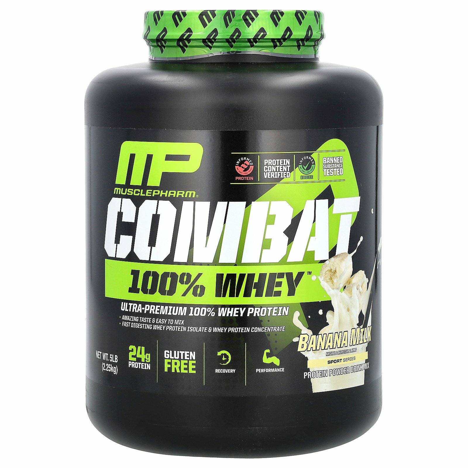 MusclePharm, Combat, 100% сыворотка, банановое молоко, 2,25 кг (5 фунтов)