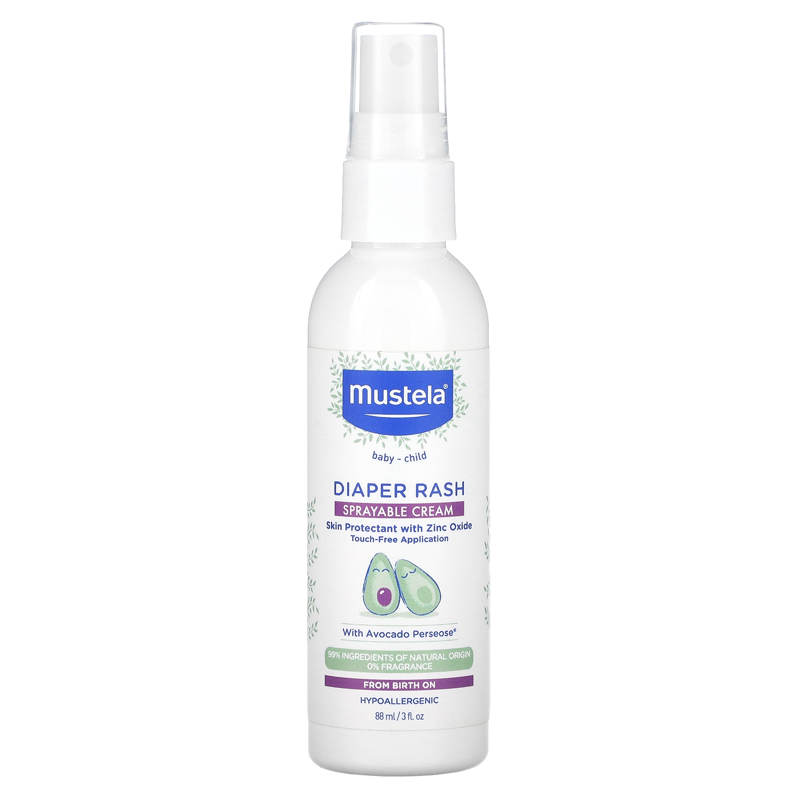 Mustela, Diaper Rash, спрей, без отдушек, 88 мл (3 жидк. Унции)