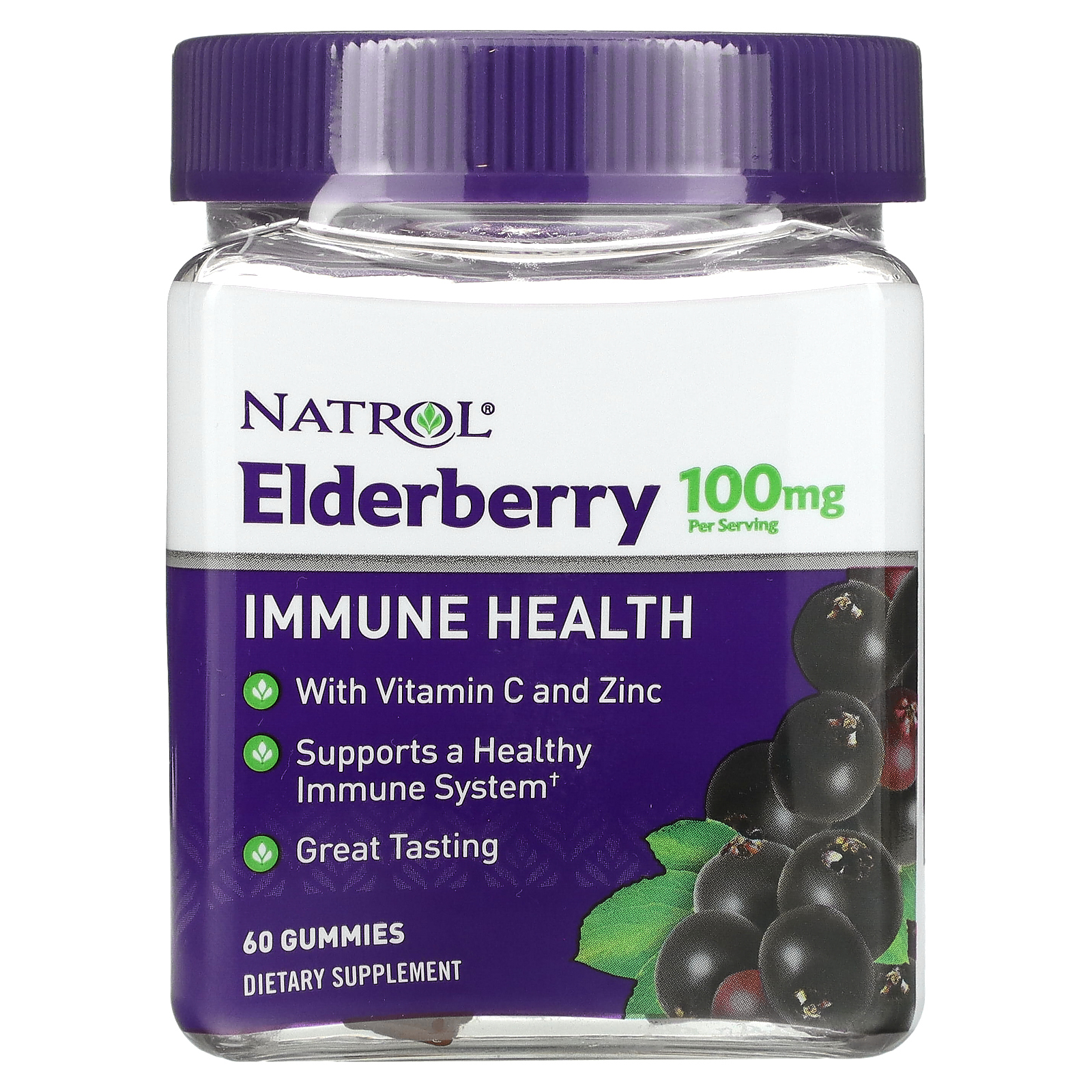 Natrol, бузина, здоровье иммунной системы, 100 мг, 60 жевательных мармеладок (50 мг в 1 жевательной таблетке)