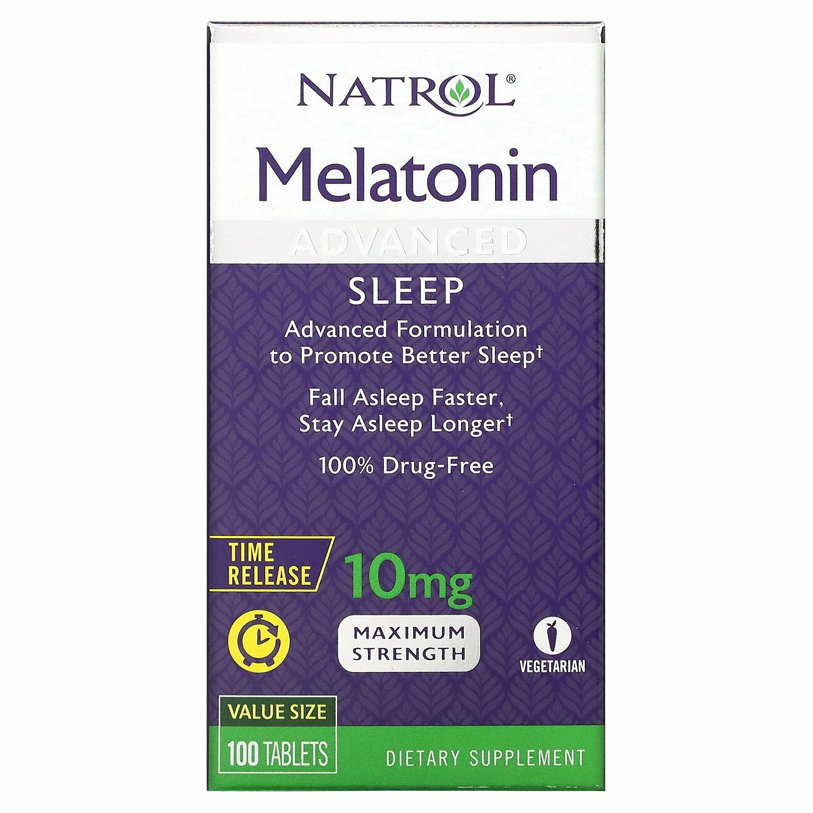 Natrol, Мелатонин, улучшенный сон, медленное высвобождение, 10 мг, 100 таблеток