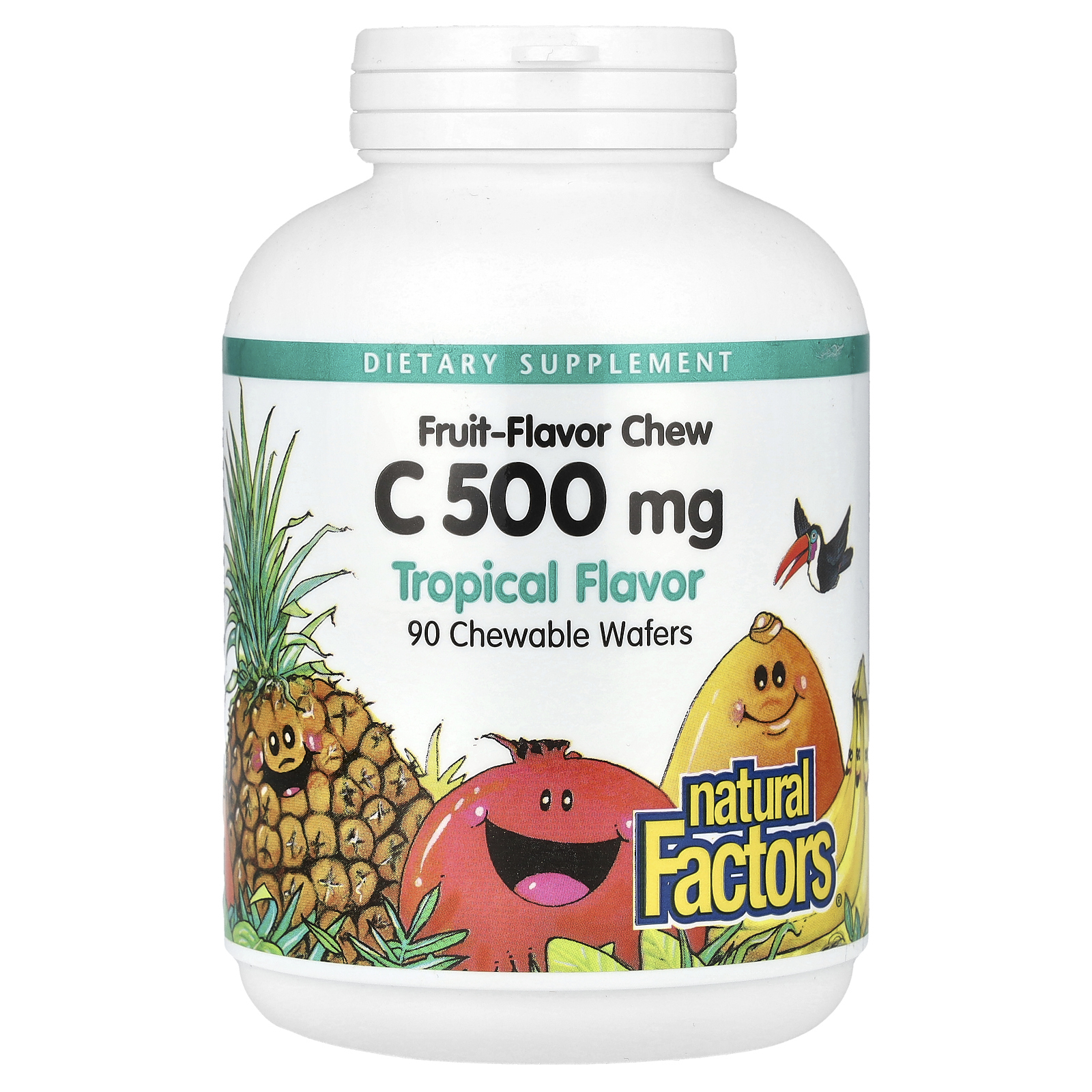Natural Factors, фруктовые жевательные таблетки с витамином C, тропические фрукты, 500 мг, 90 жевательных таблеток