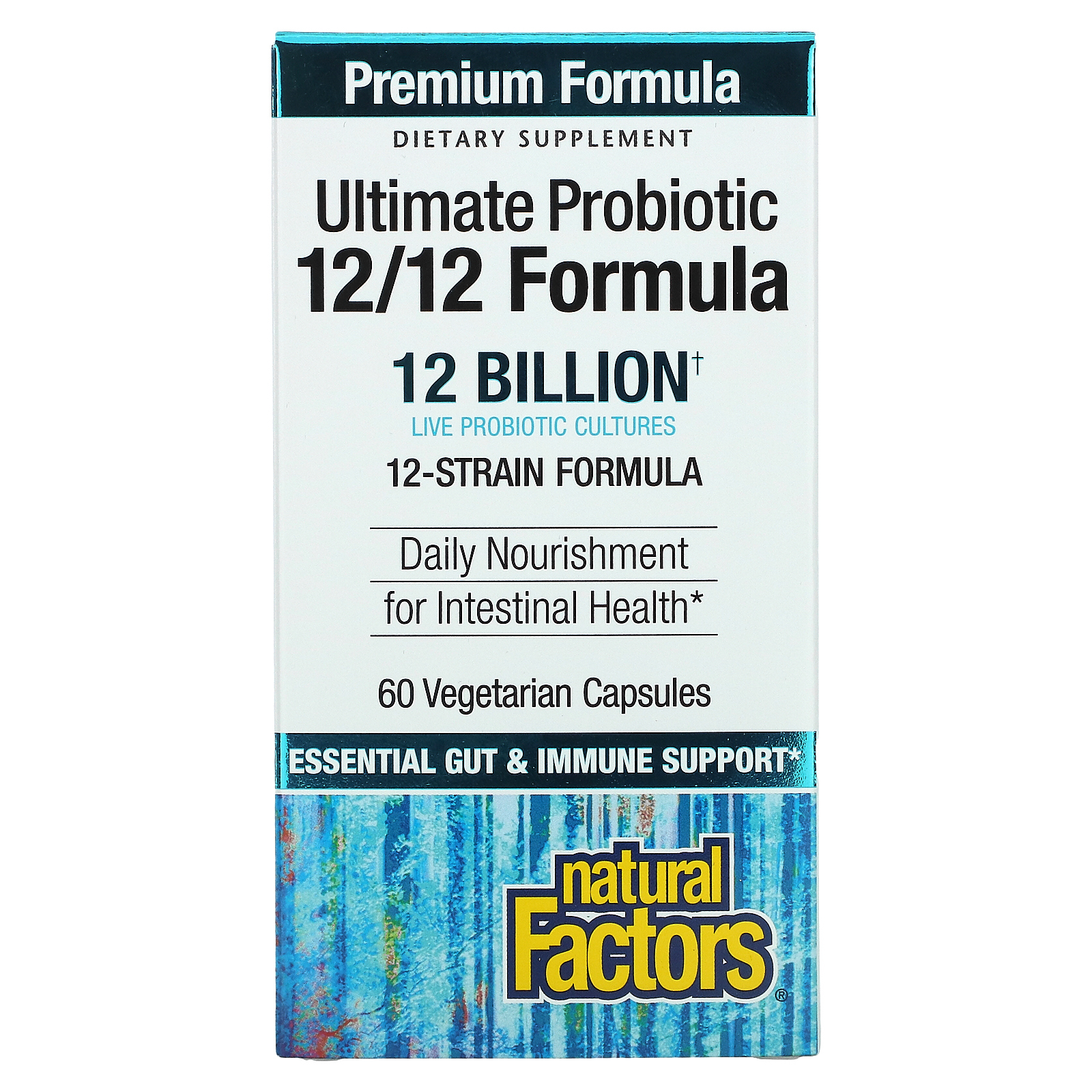 Natural Factors, Лучший пробиотик, формула 12/12, 12 миллиардов, 60 вегетарианских капсул