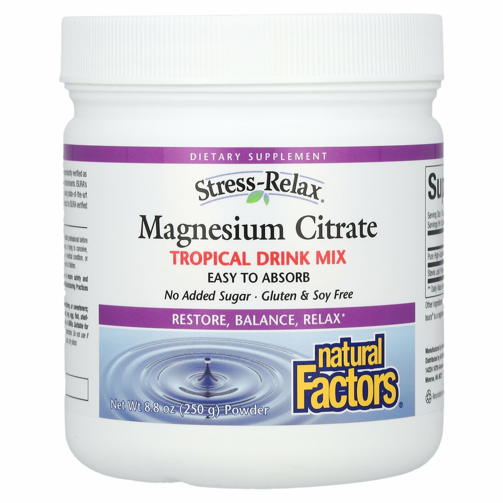 Natural Factors, Цитрат магния, смесь для приготовления напитка со вкусом тропических фруктов, 250 г (8,8 унции)