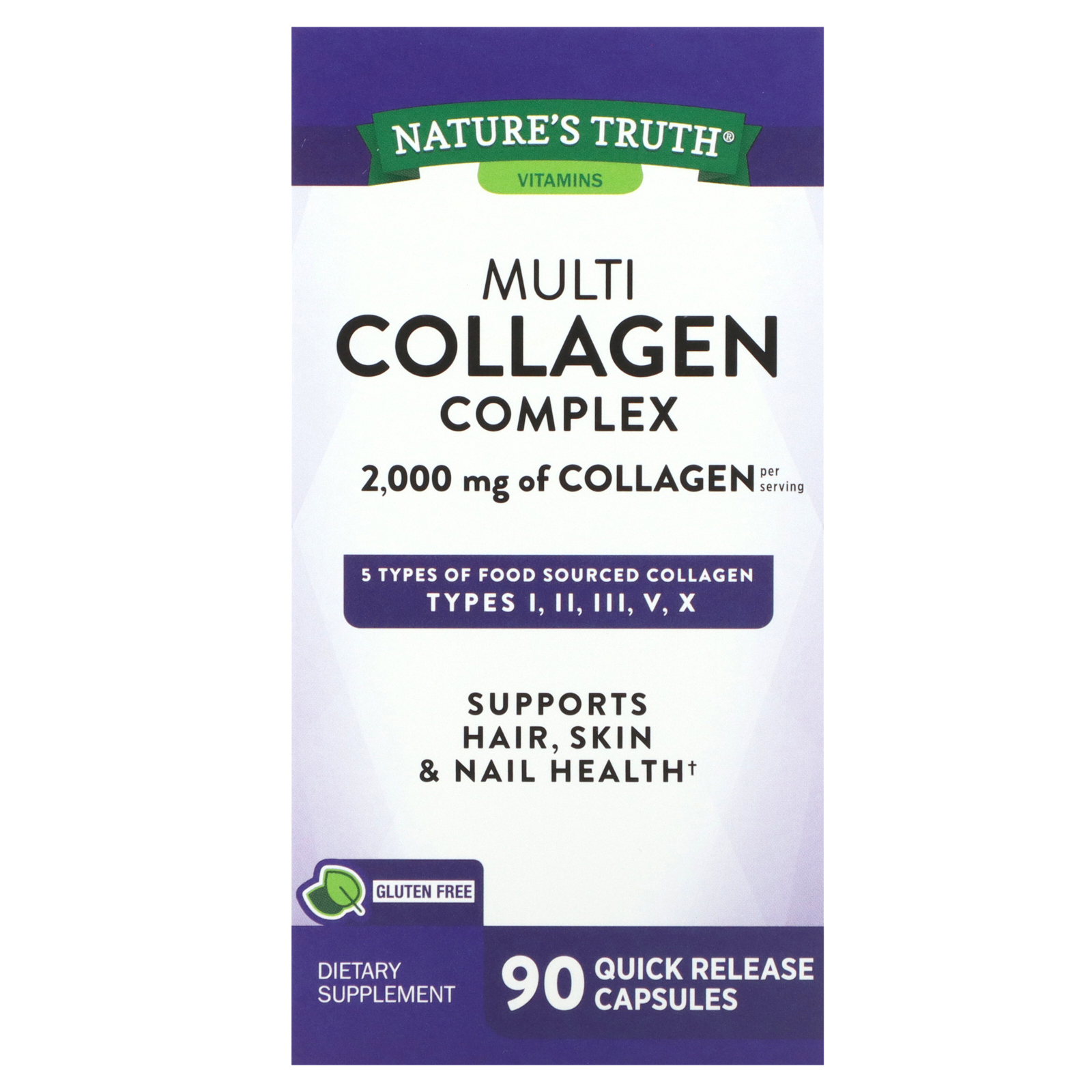 Nature's Truth, Multi Collagen Complex, 2000 мг, 90 капсул с быстрым высвобождением (500 мг в 1 капсуле)