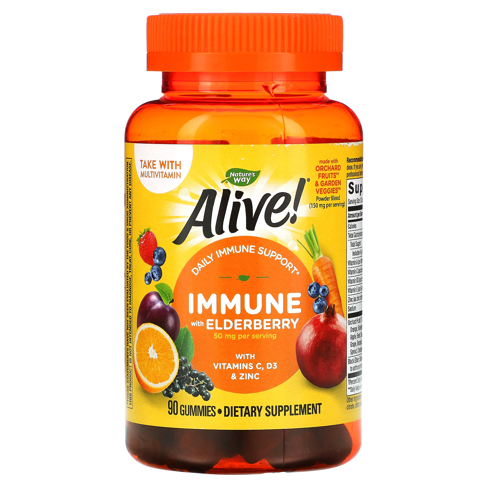 Nature's Way, Alive! добавка для иммунитета с бузиной, виноградом и вишней, 90 жевательных таблеток