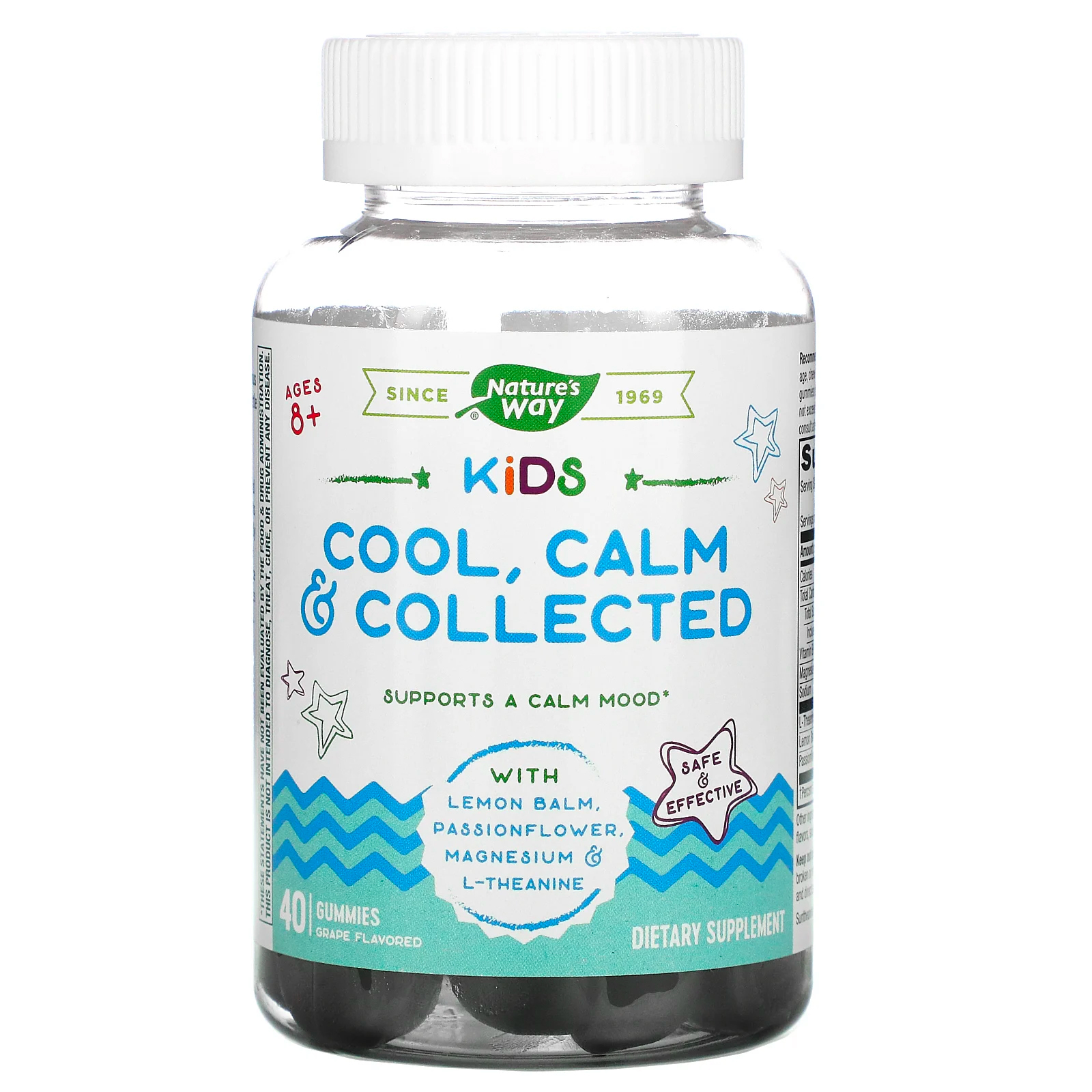 Nature's Way, Kids, Cool, Calm & Collected, успокаивающее средство для детей старше 8 лет, виноградный вкус, 40 жевательных конфет