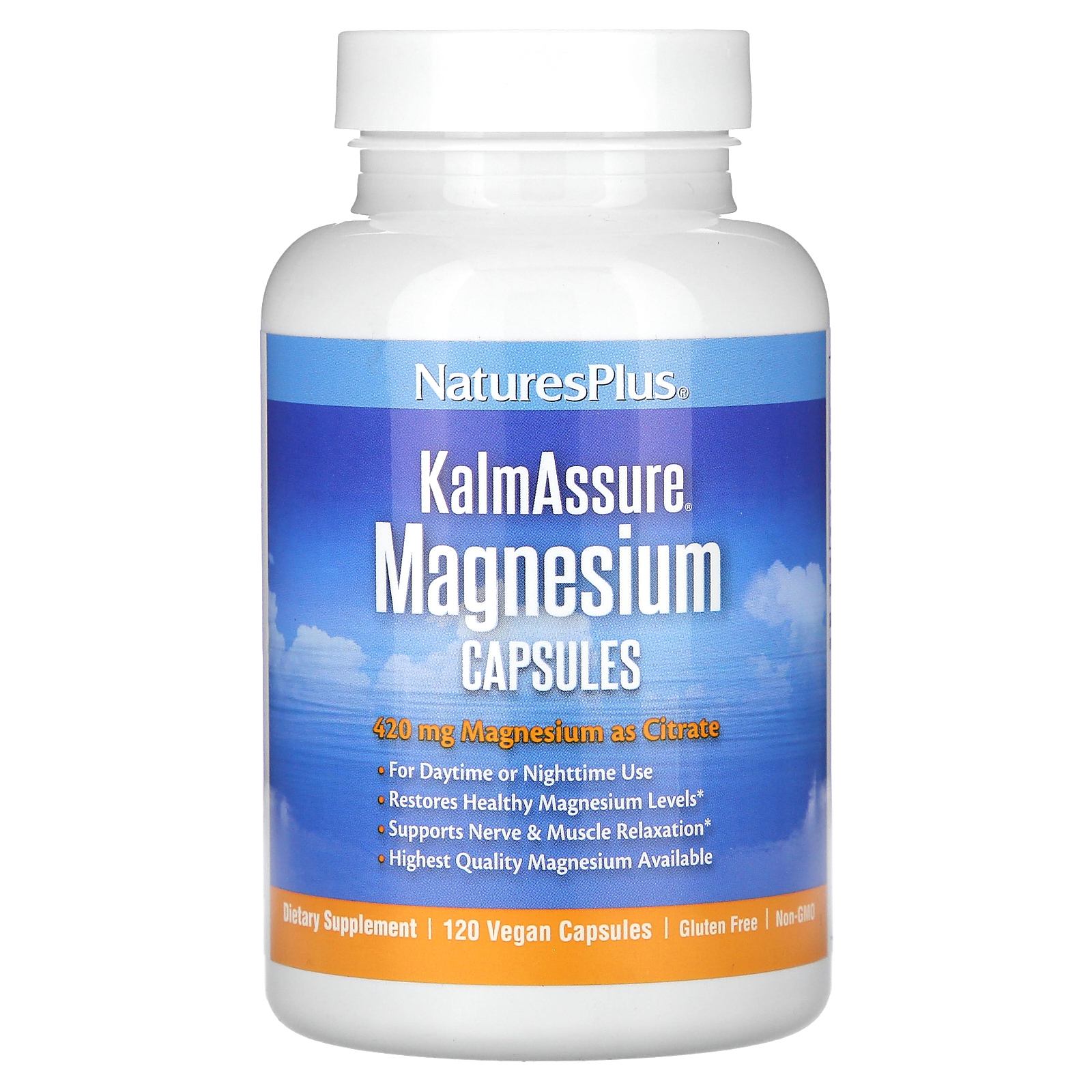 NaturesPlus, KalmAssure, магний, 420 мг, 120 веганских капсул (105 мг в 1 капсуле)
