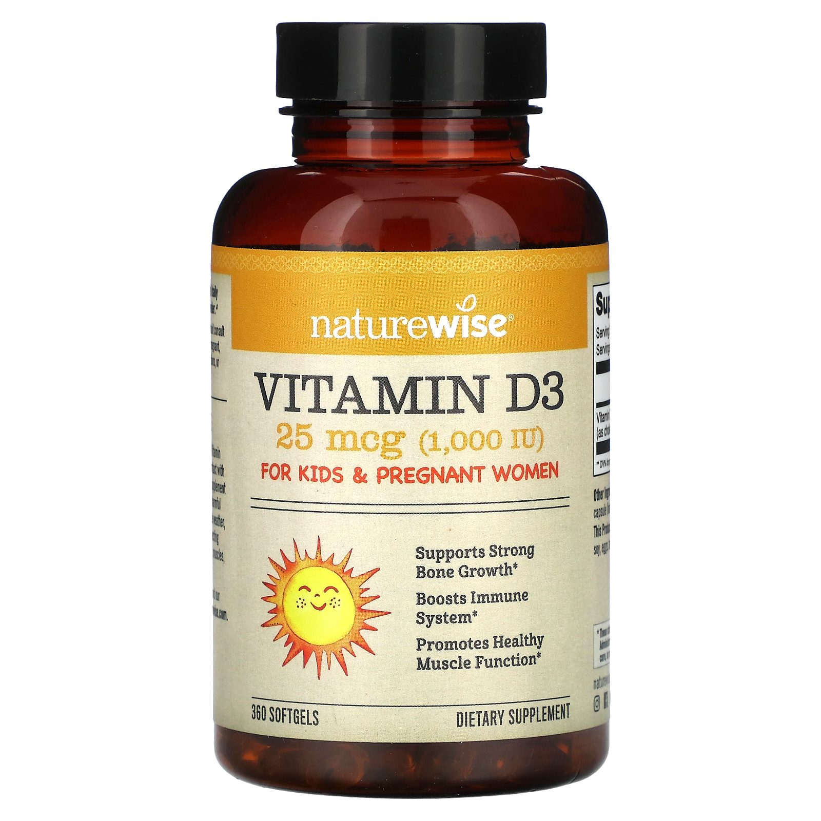 NatureWise, витамин D3, 25 мкг (1000 МЕ), 360 капсул